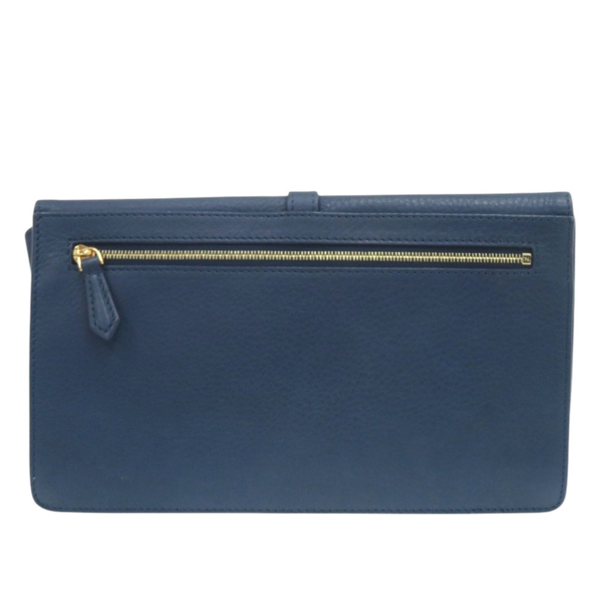 Fendi Blue Brown Leather Canvas Clutch Bag (Pre-Owned)