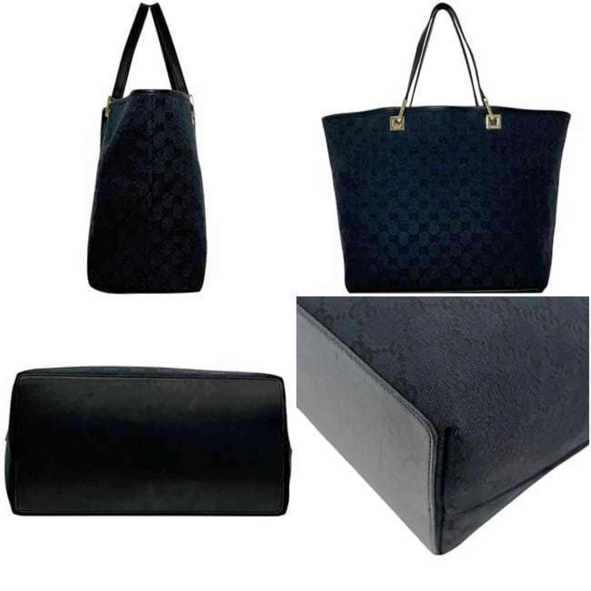 Gucci Black Gg Canvas Leather Tote Bag (Pre-Owned)
