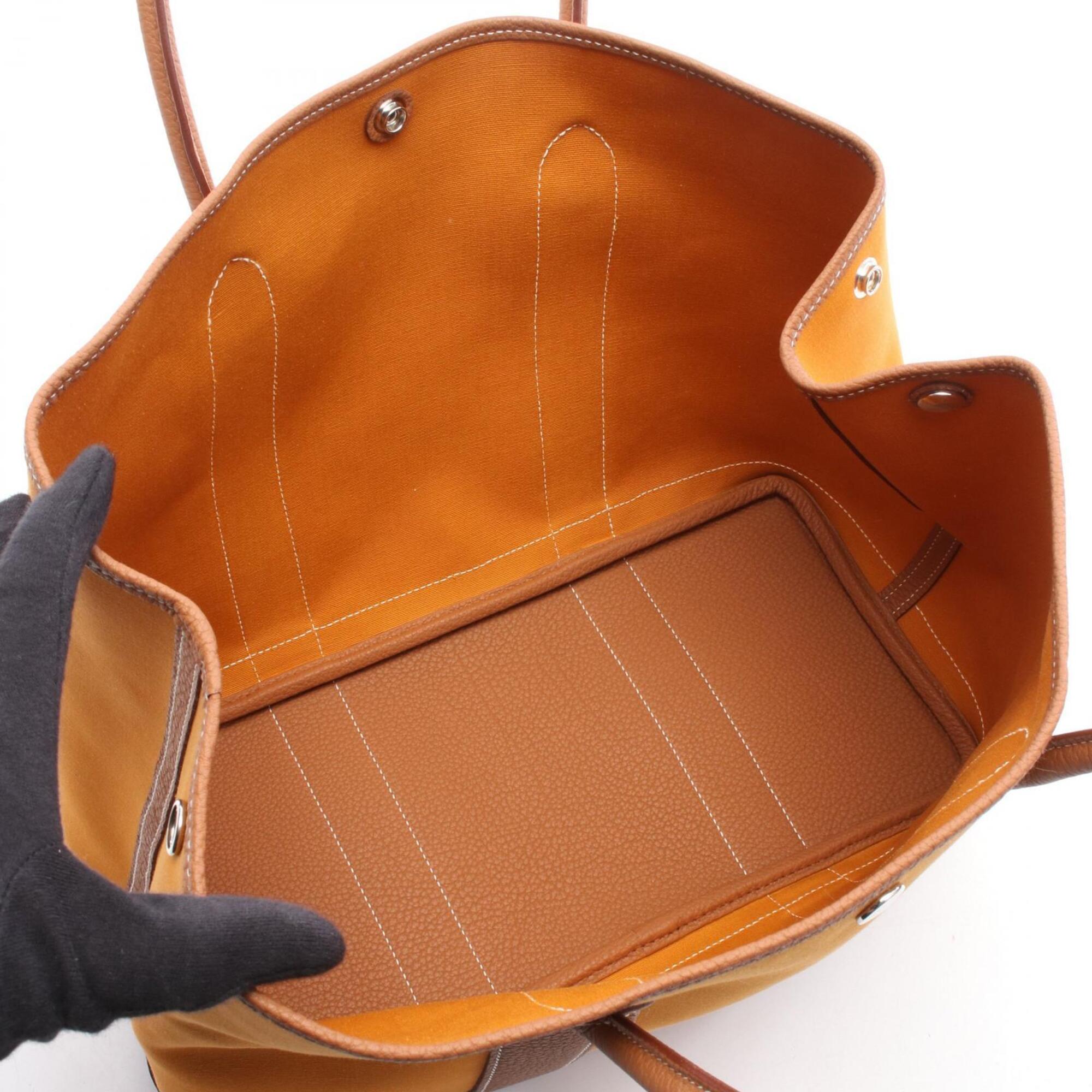 Hermes Brown Orange Saffron Toile Officier Negonda Leather Handbag Tote Bag (Pre-Owned)