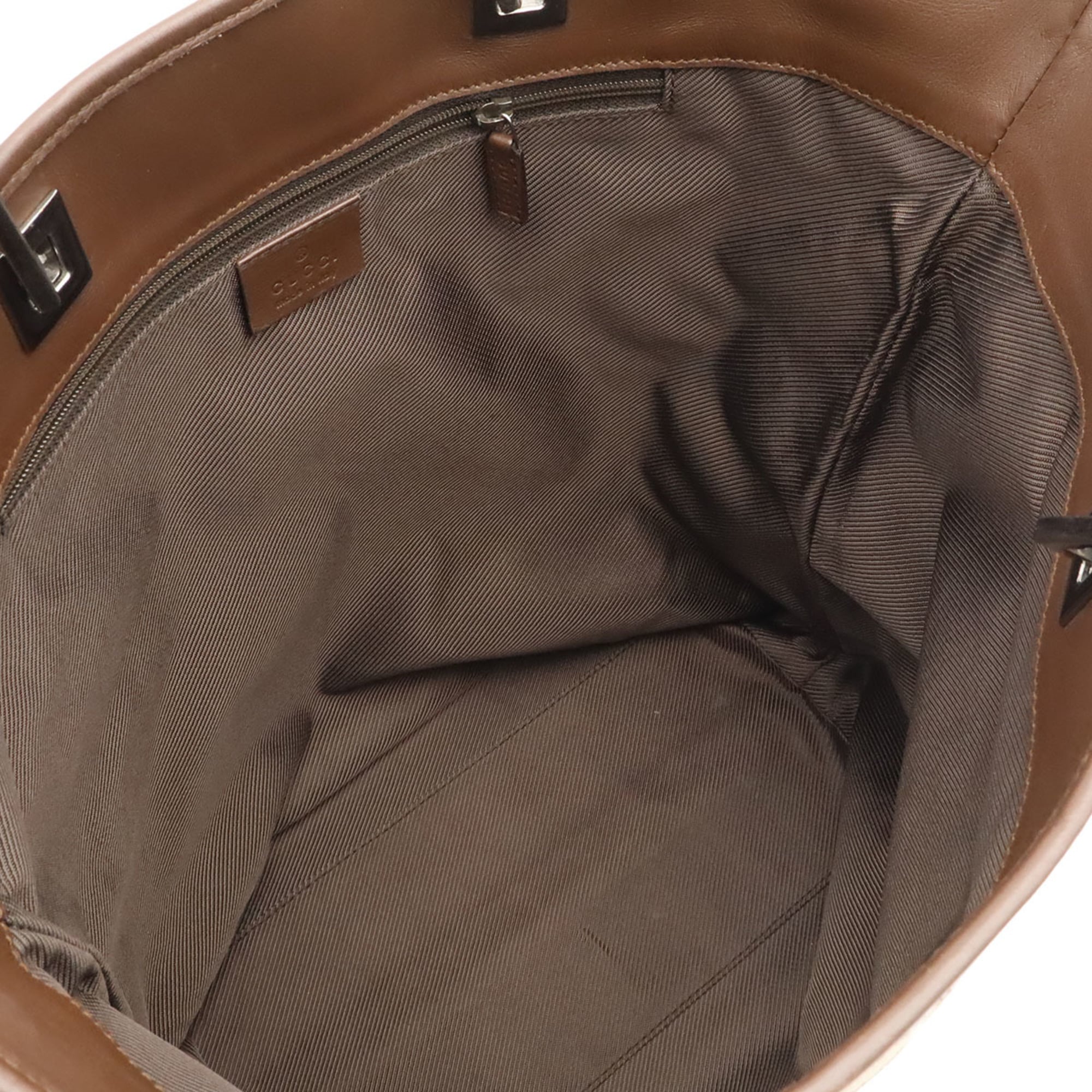 Gucci Gg Canvas Beige Dark Brown Khaki Gg Canvas Leather Shoulder Bag Tote Bag (Pre-Owned)