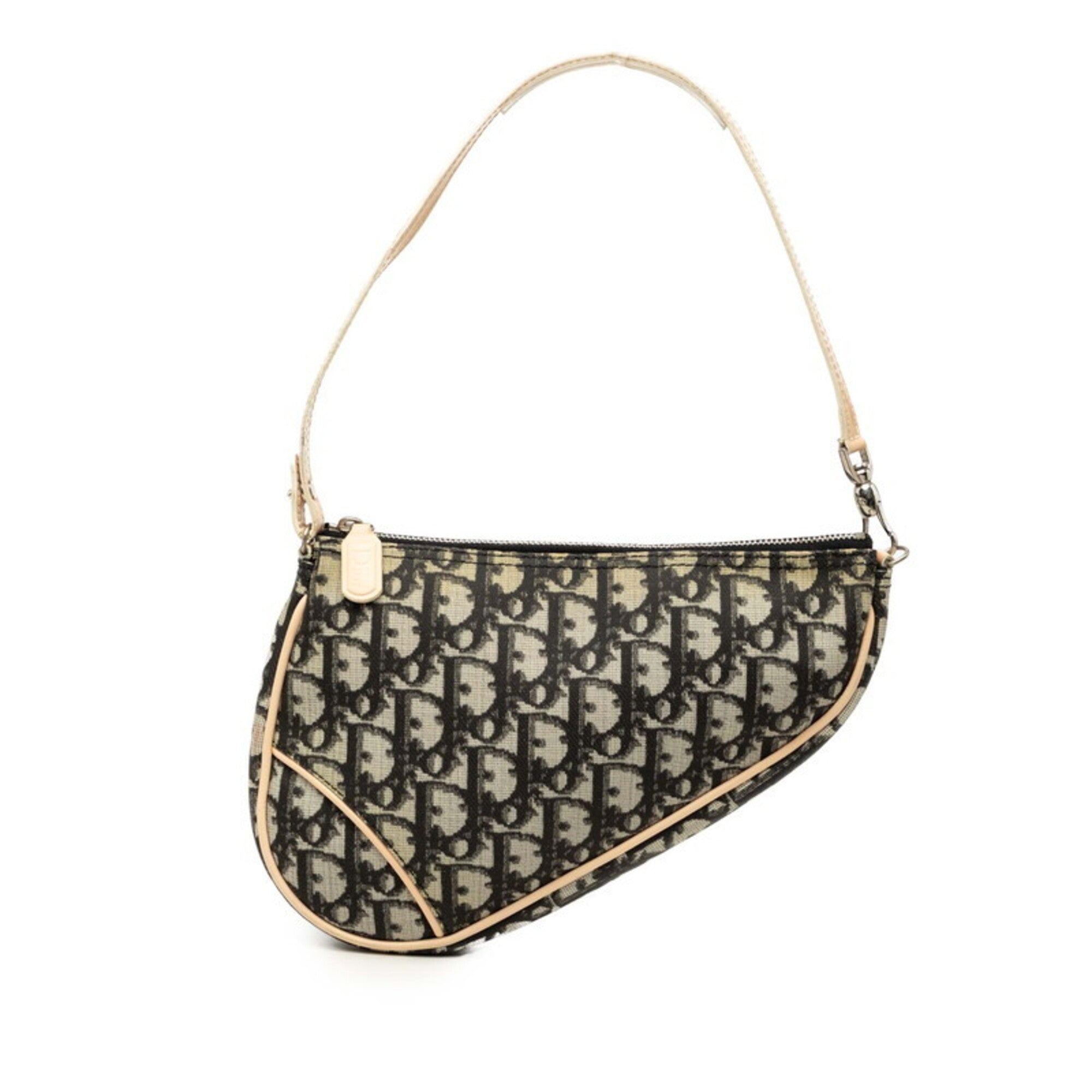 Christian Dior Beige Black Pvc Leather Handbag Saddle Bag Shoulder Bag (Pre-Owned)