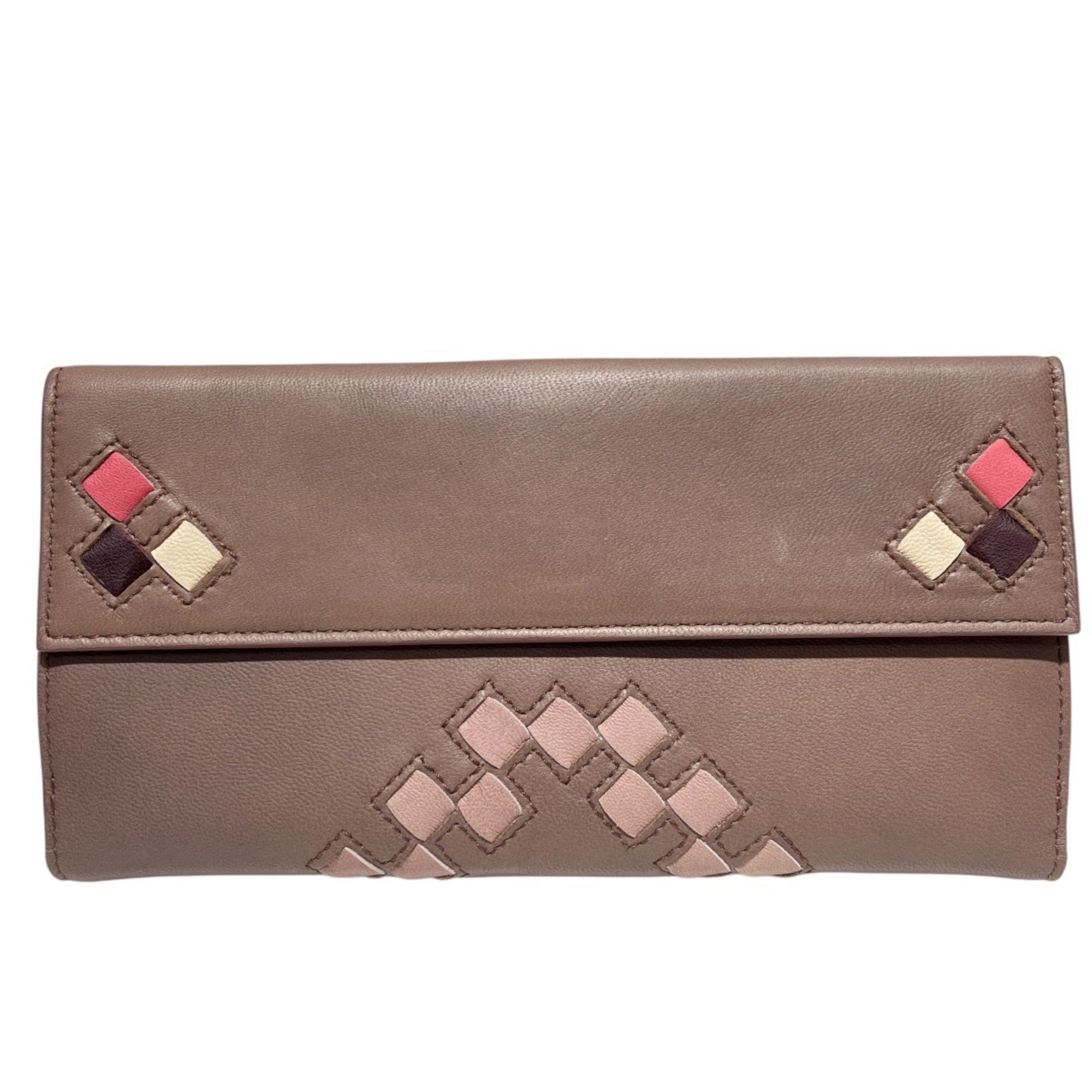 Bottega Veneta Khaki Leather Long Wallet (Tri-Fold) (Pre-Owned)
