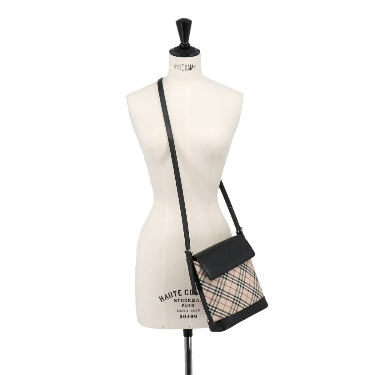 Burberry Beige Black Canvas Leather Handbag Shoulder Bag (Pre-Owned)