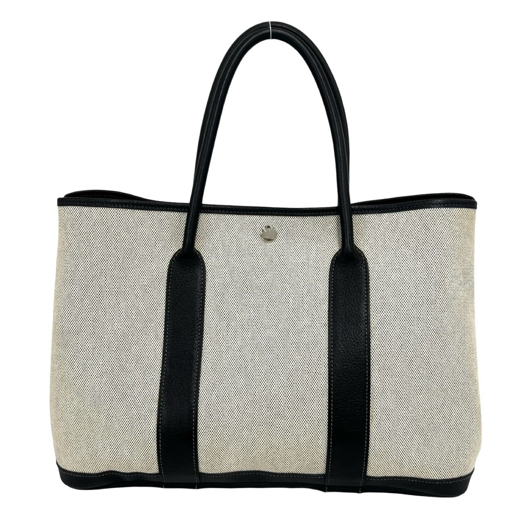 Hermes Black Gray Toile H Negonda Leather Handbag Tote Bag (Pre-Owned)