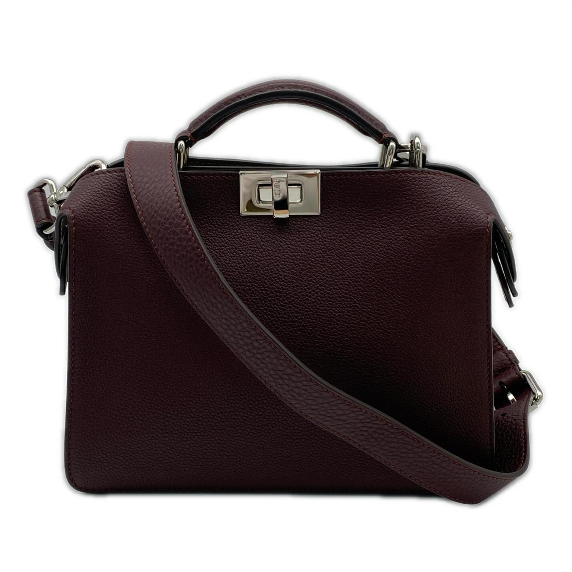 Fendi Peekaboo Bordeaux Leather Handbag (Pre-Owned)