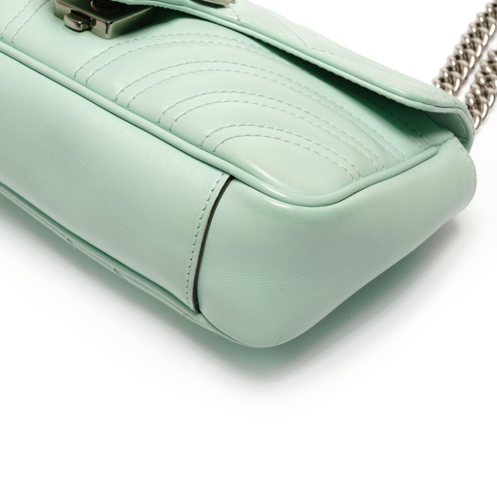 Gucci Gg Marmont Green Leather Shoulder Bag (Pre-Owned)