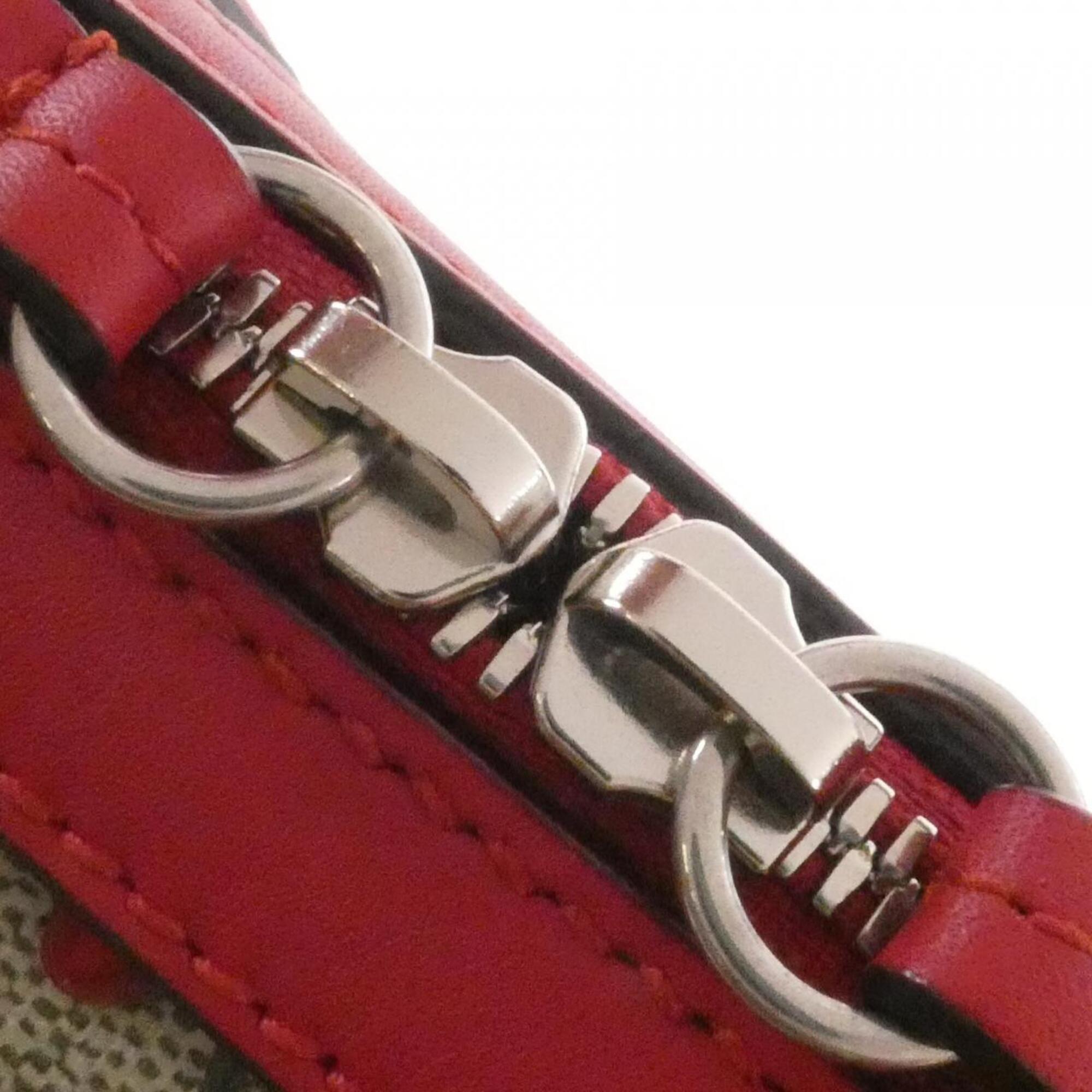 Gucci Beige Red Color Gg Supreme Canvas Leather Handbag (Pre-Owned)