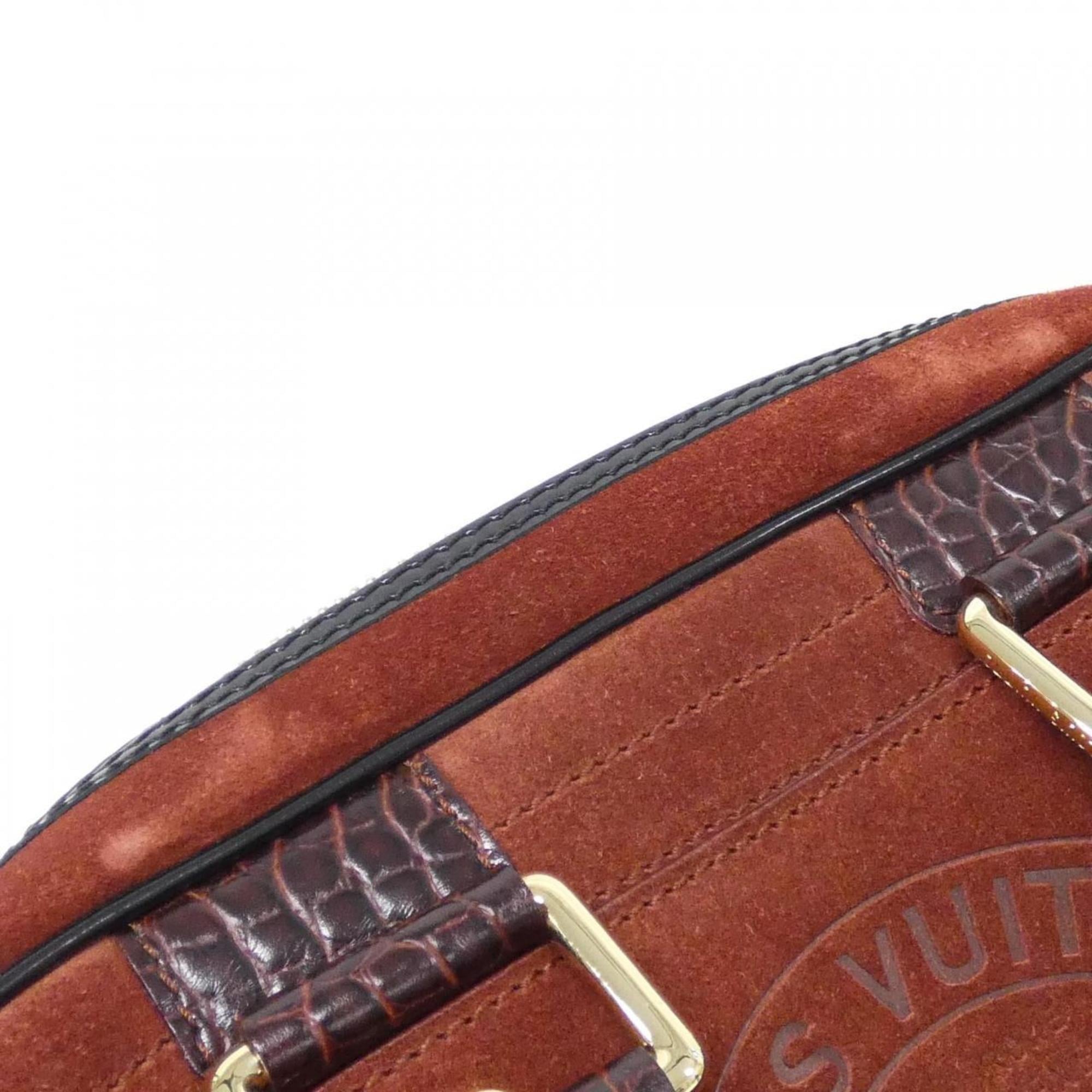 Louis Vuitton Brown Red Brown Suede Leather Handbag (Pre-Owned)
