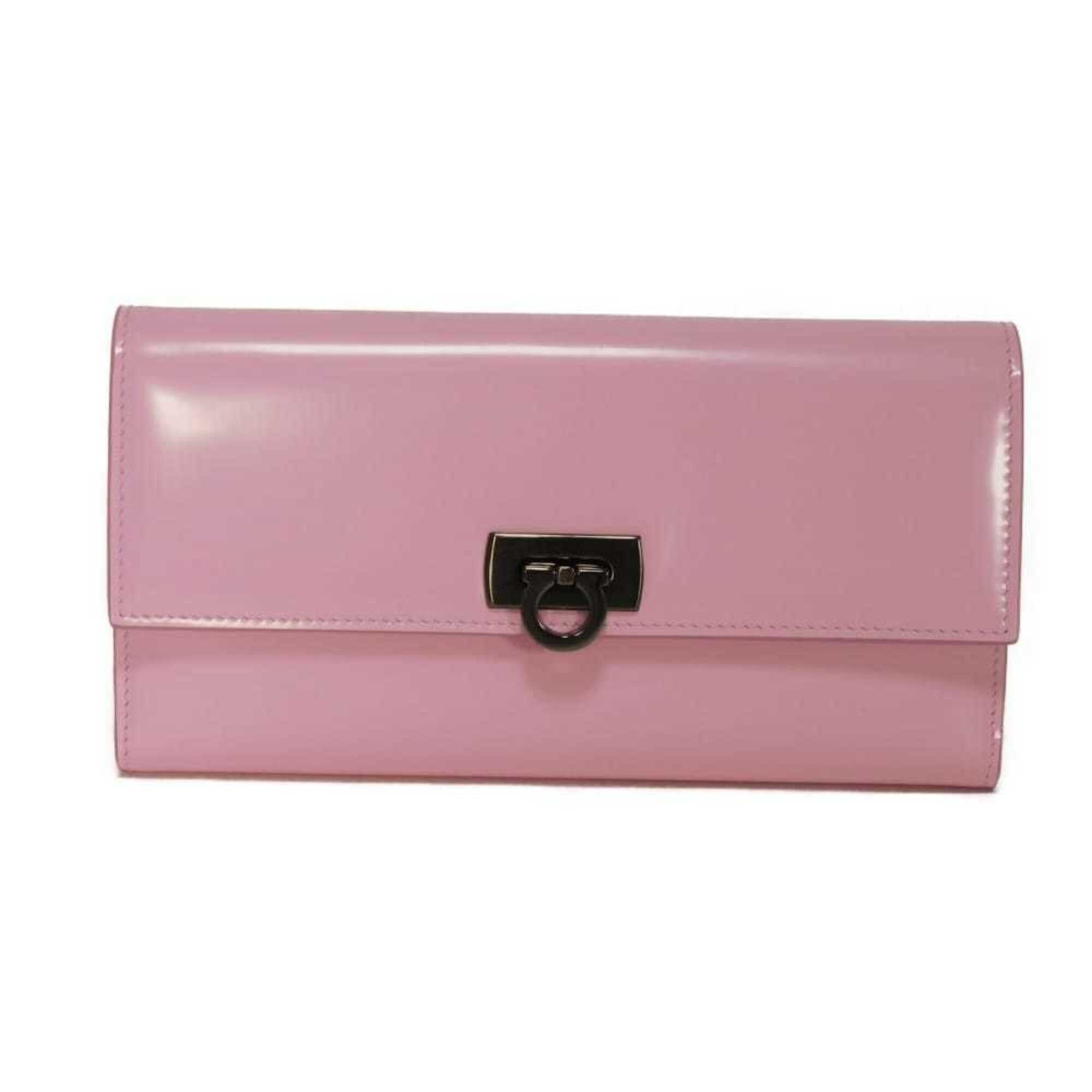 Salvatore Ferragamo Pink Leather Long Wallet (Tri-Fold) (Pre-Owned)