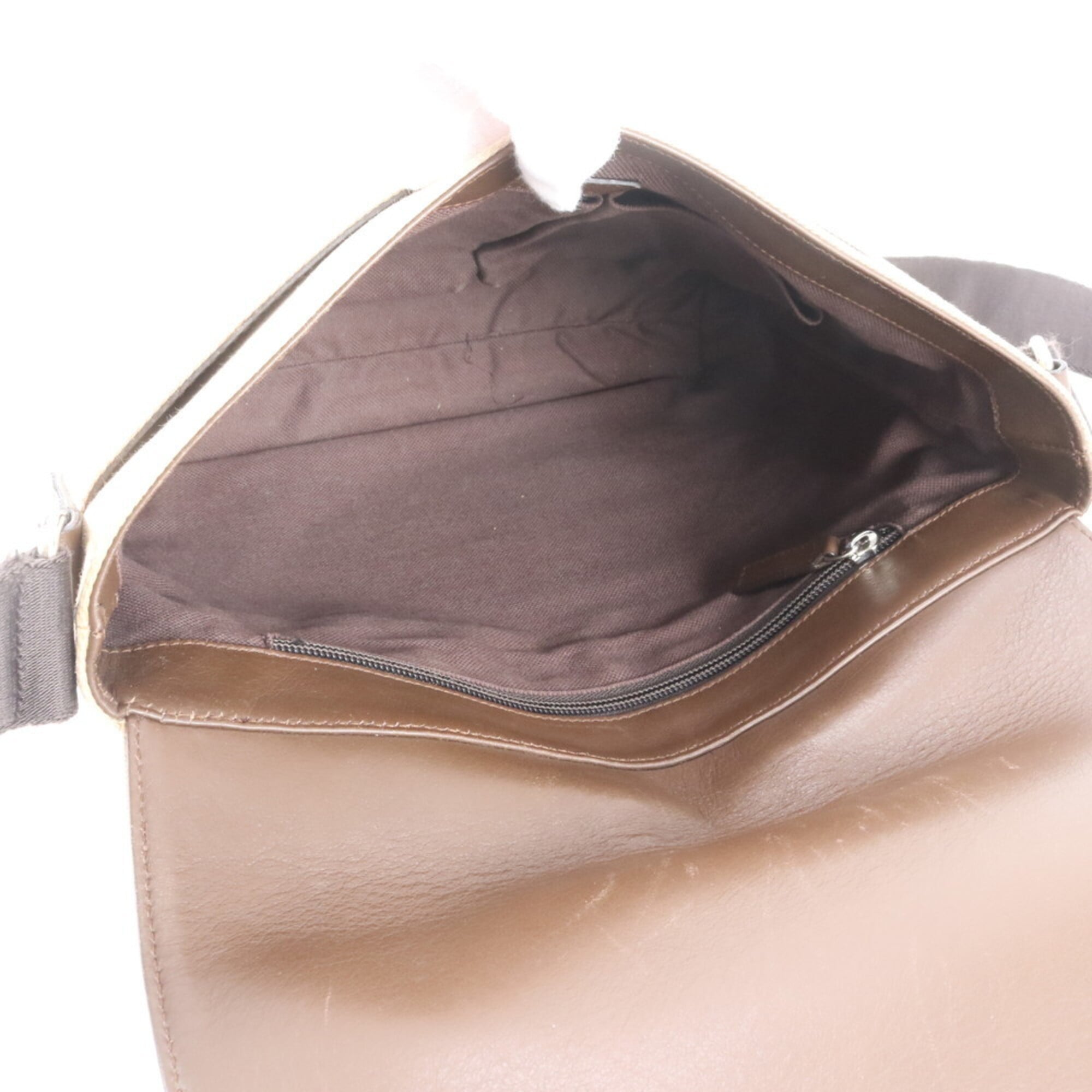 Salvatore Ferragamo Beige Brown Leather Canvas Messenger Bag Shoulder Bag (Pre-Owned)