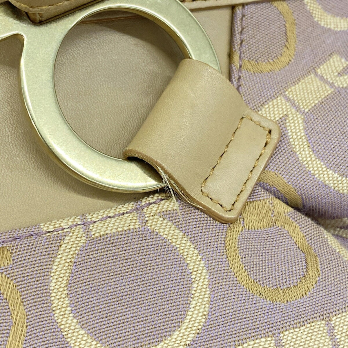 Salvatore Ferragamo Beige Purple Canvas Handbag (Pre-Owned)