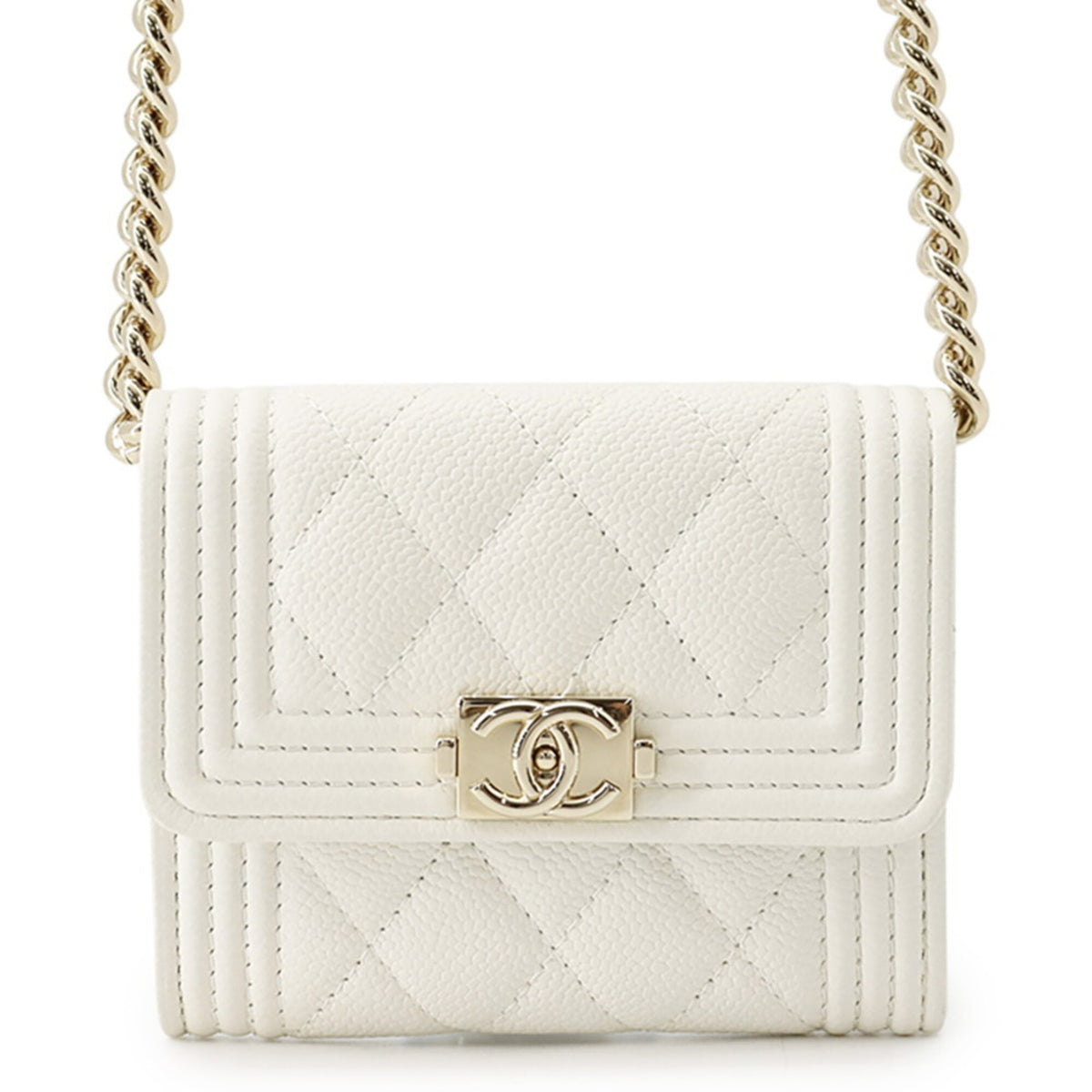 Chanel Matelasse White Grained Calfskin Chain/Shoulder Wallet (Pre-Owned)