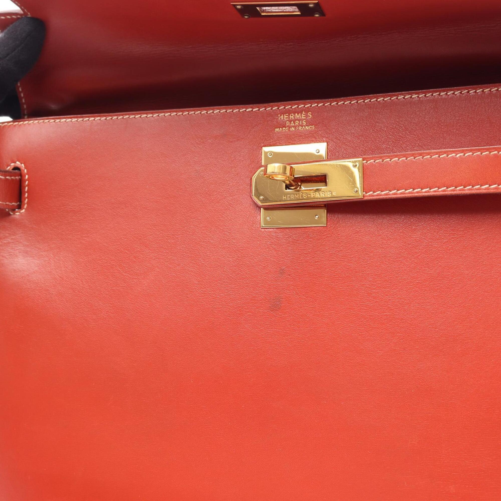 Hermes Brique Brown Box Calf Leather Handbag (Pre-Owned)