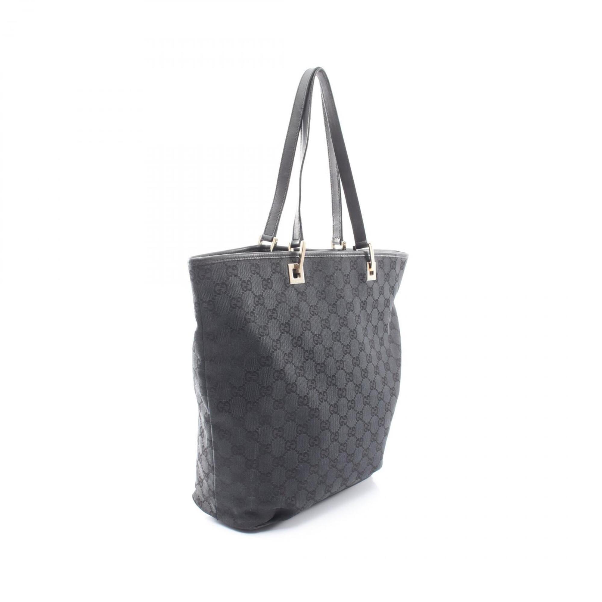Gucci Black Canvas Leather Handbag Tote Bag (Pre-Owned)