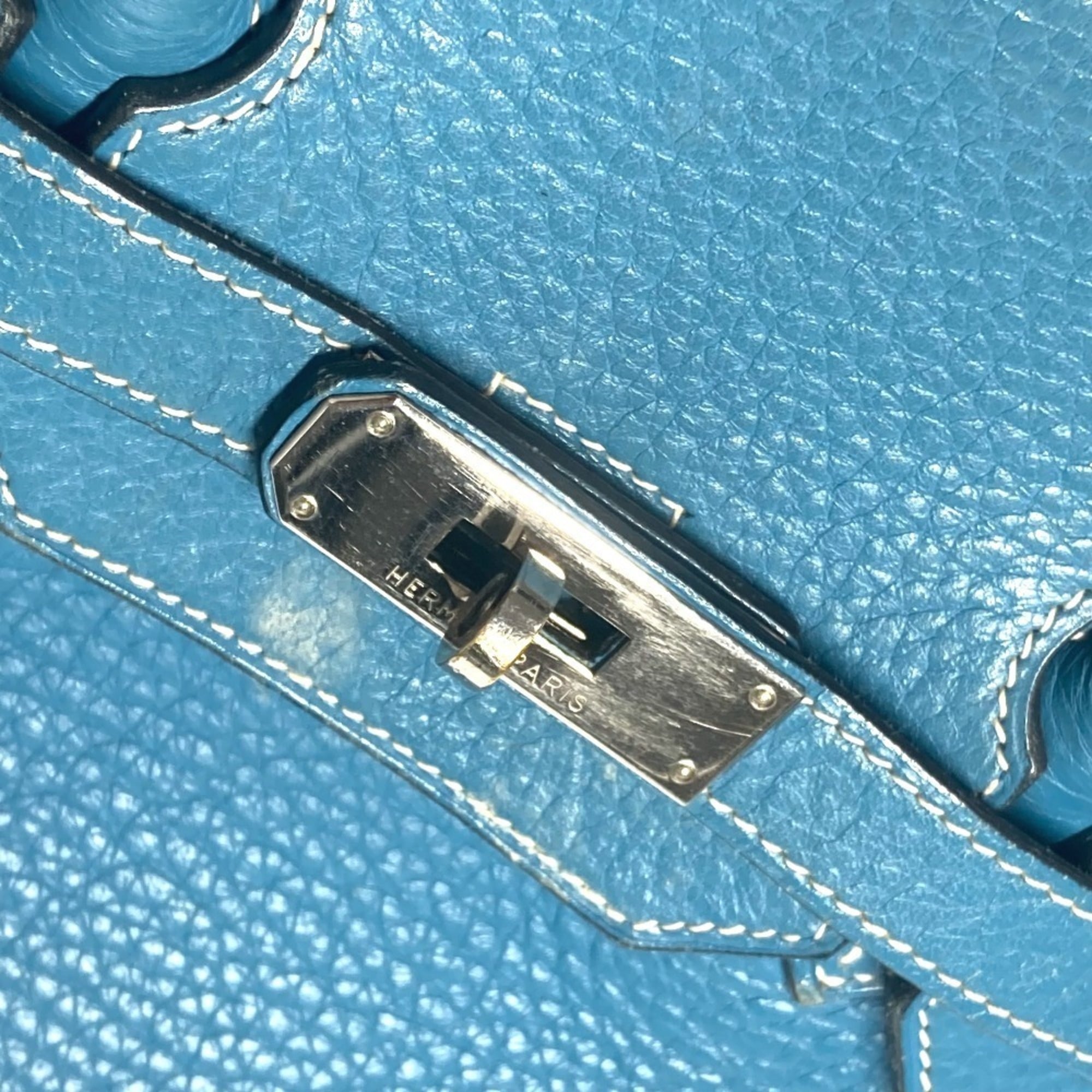 Hermes Birkin Blue Taurillon Clemence Leather Handbag Tote Bag (Pre-Owned)