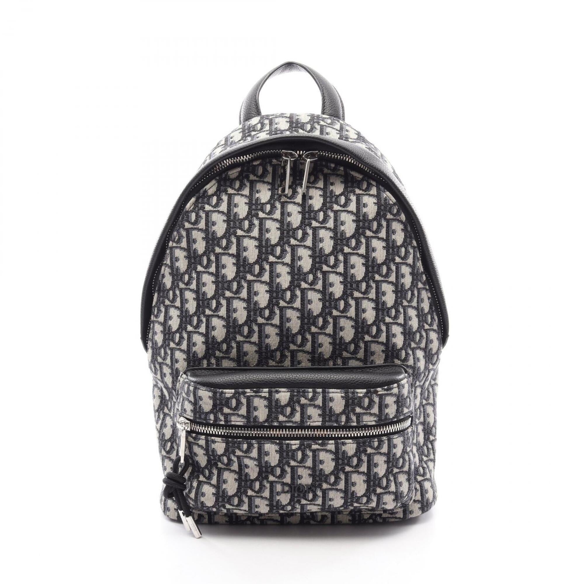 Christian Dior Beige Navy Canvas Leather Backpack Handbag (Pre-Owned)