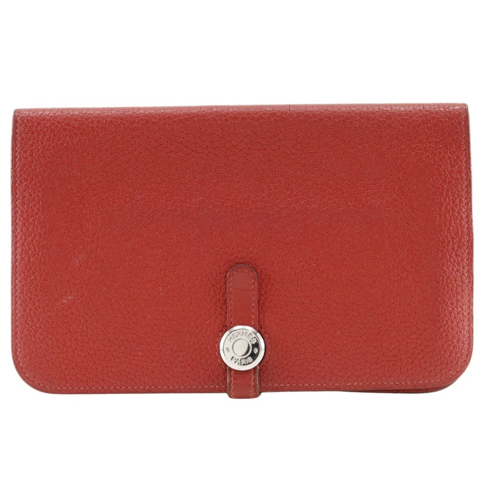 Hermes Dogon Red Color Taurillon Clemence Leather Long Wallet (Bi-Fold) (Pre-Owned)