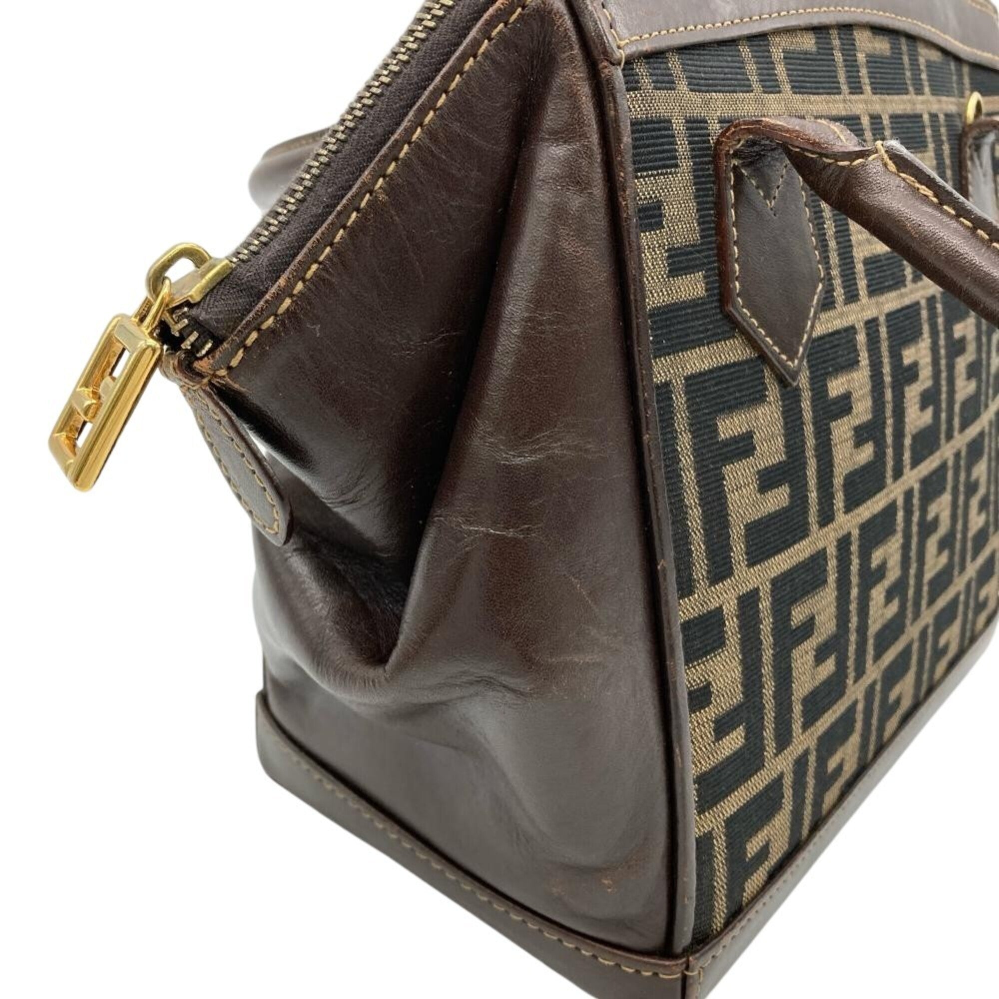 Fendi Zucca Brown Jacquard Leather Handbag Shoulder Bag (Pre-Owned)