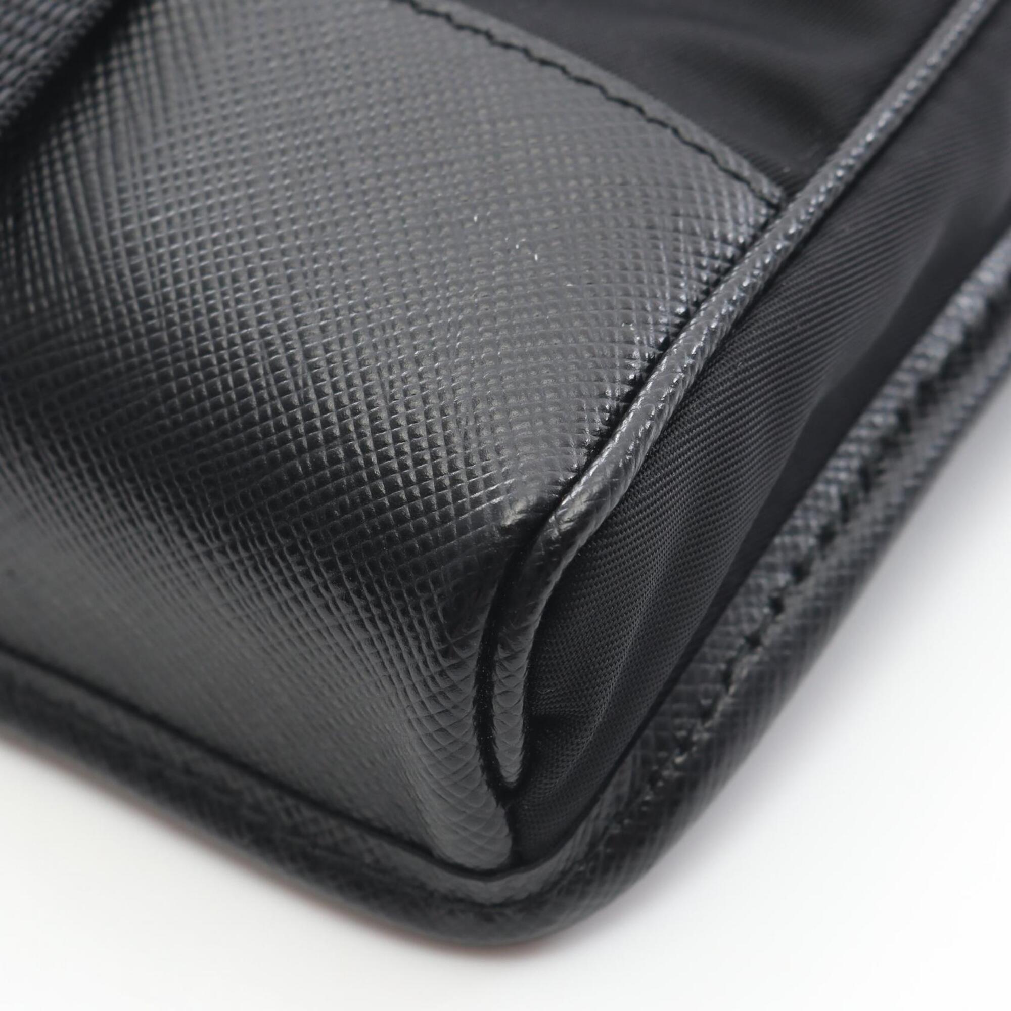 Prada Black Nylon Leather Handbag Shoulder Bag (Pre-Owned)