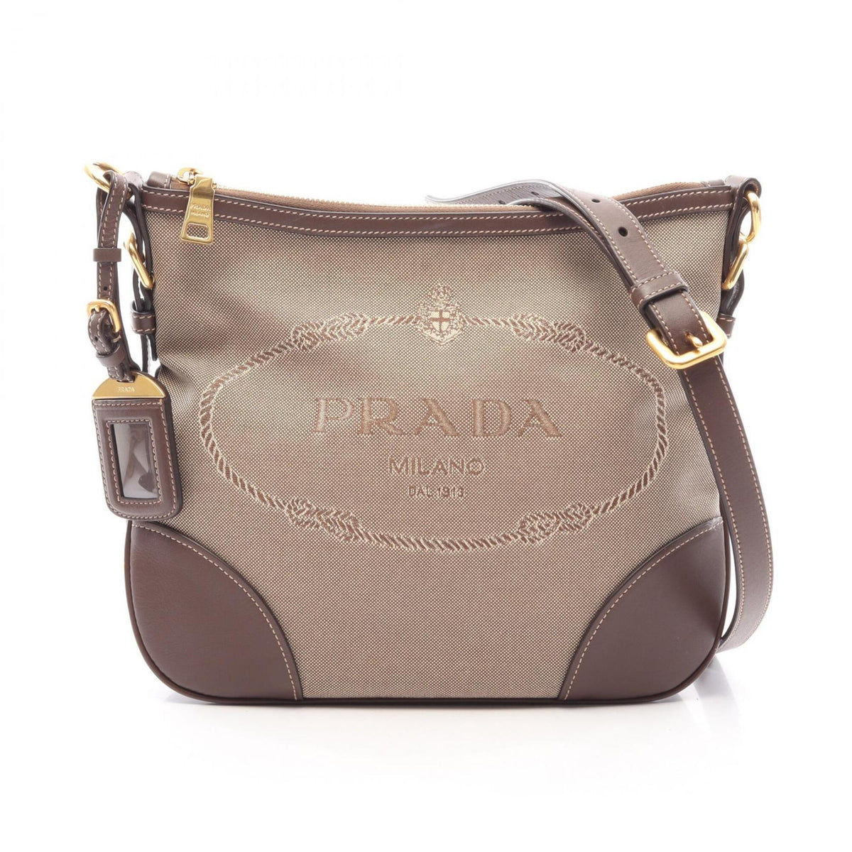 Prada Beige Brown Canvas Leather Handbag Shoulder Bag (Pre-Owned)