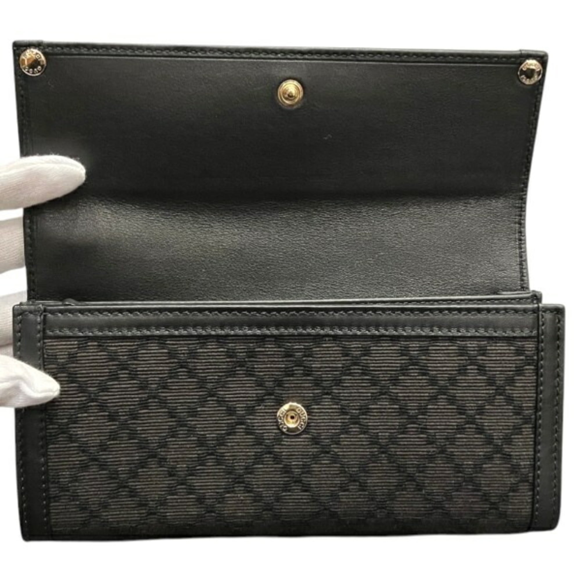 Gucci Black Leather Canvas Long Wallet (Bi-Fold) (Pre-Owned)