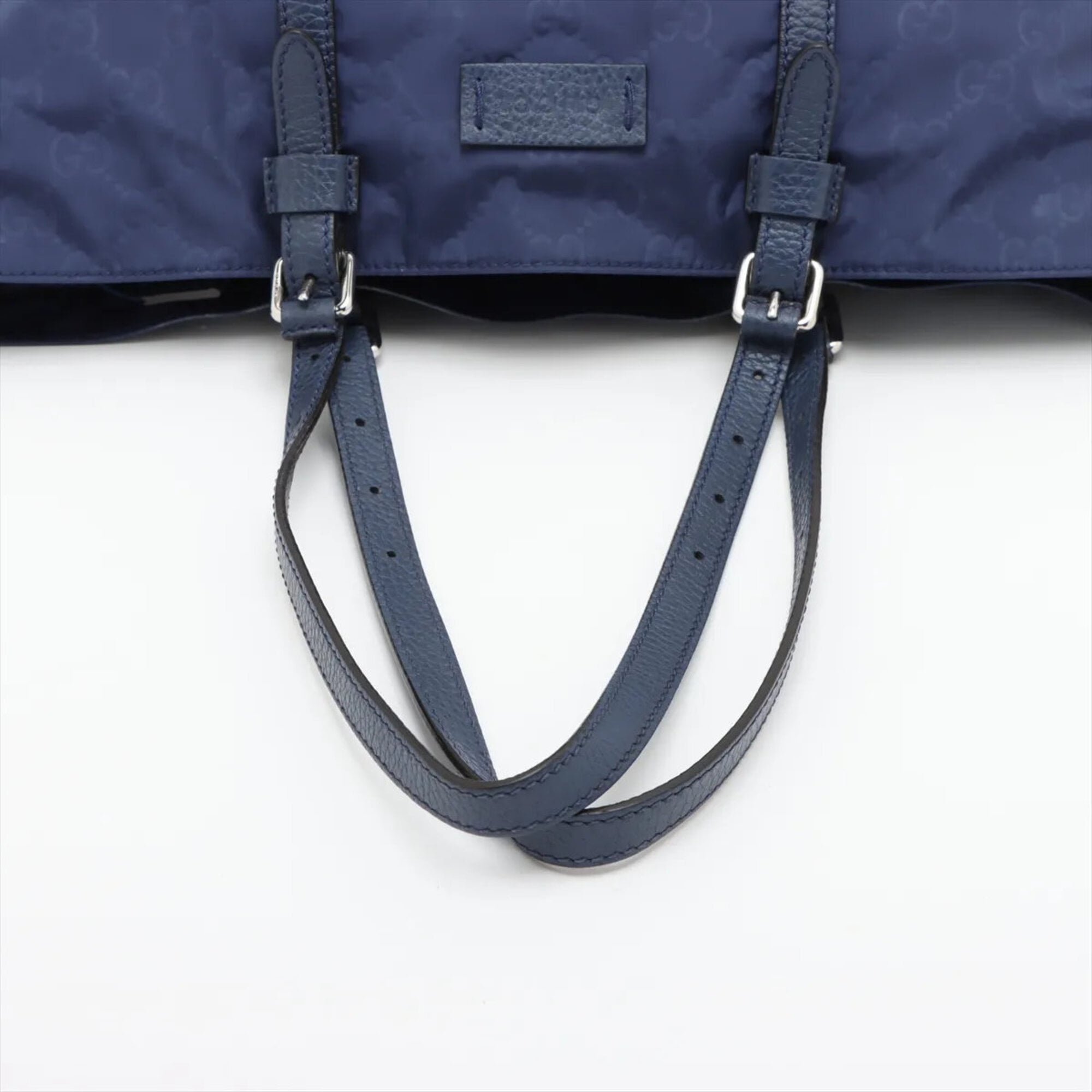 Gucci Blue Nylon Leather Handbag Shoulder Bag Tote Bag (Pre-Owned)