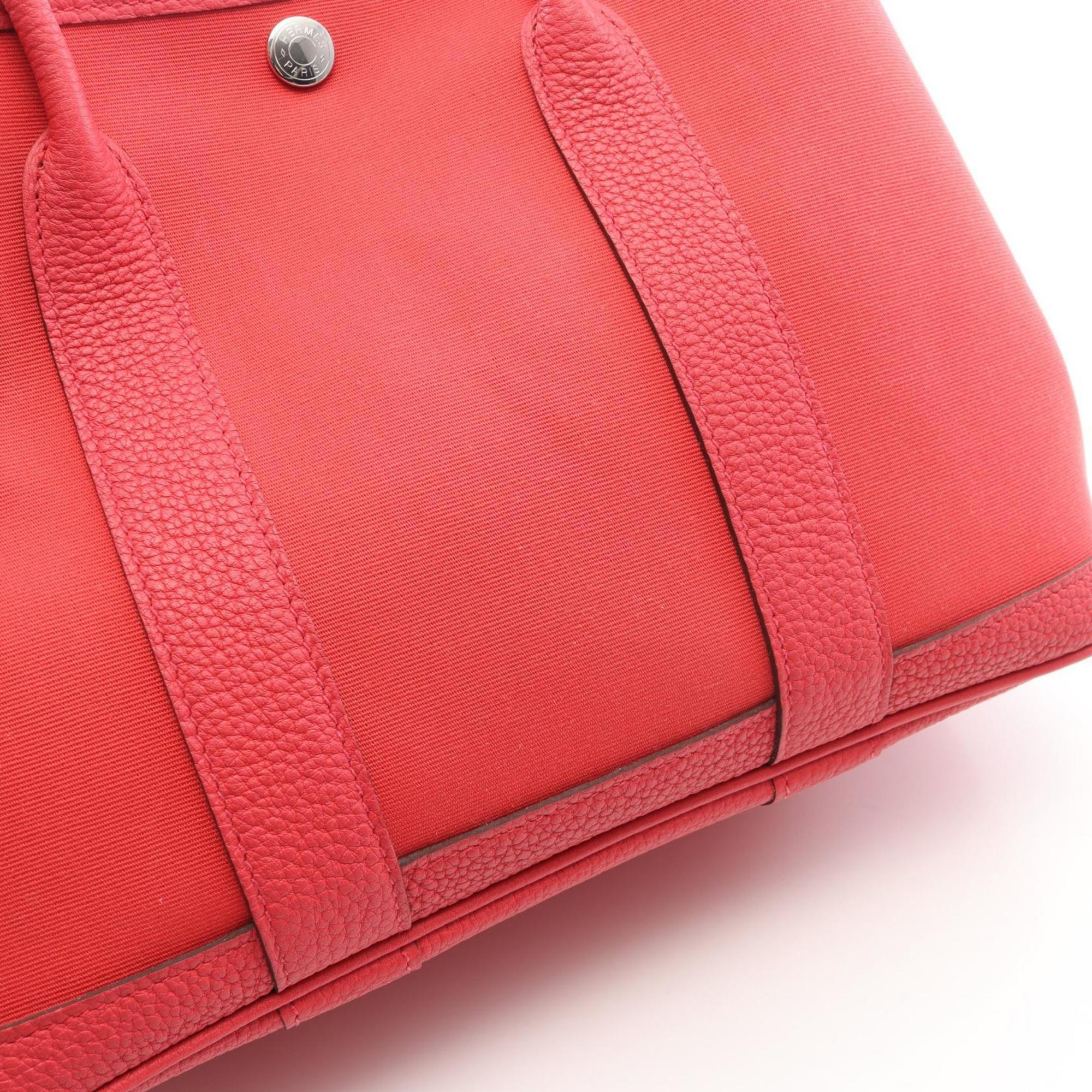 Hermes Bougainvillier Red Color Negonda Leather Leather Canvas Toile Officier Handbag Tote Bag (Pre-Owned)