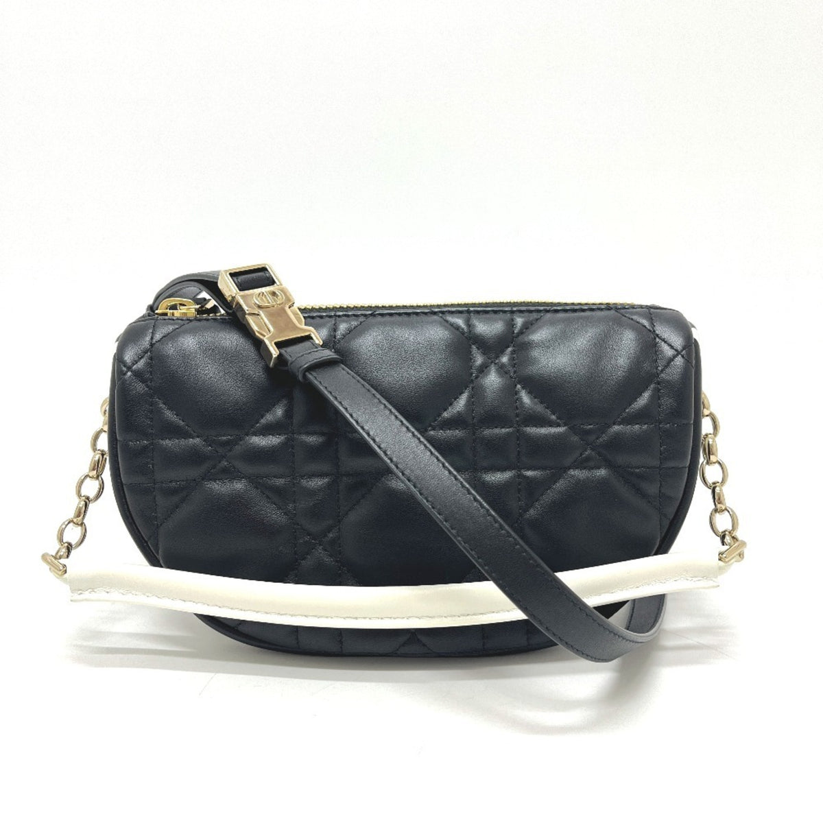 Christian Dior Black White Leather Handbag Shoulder Bag (Pre-Owned)