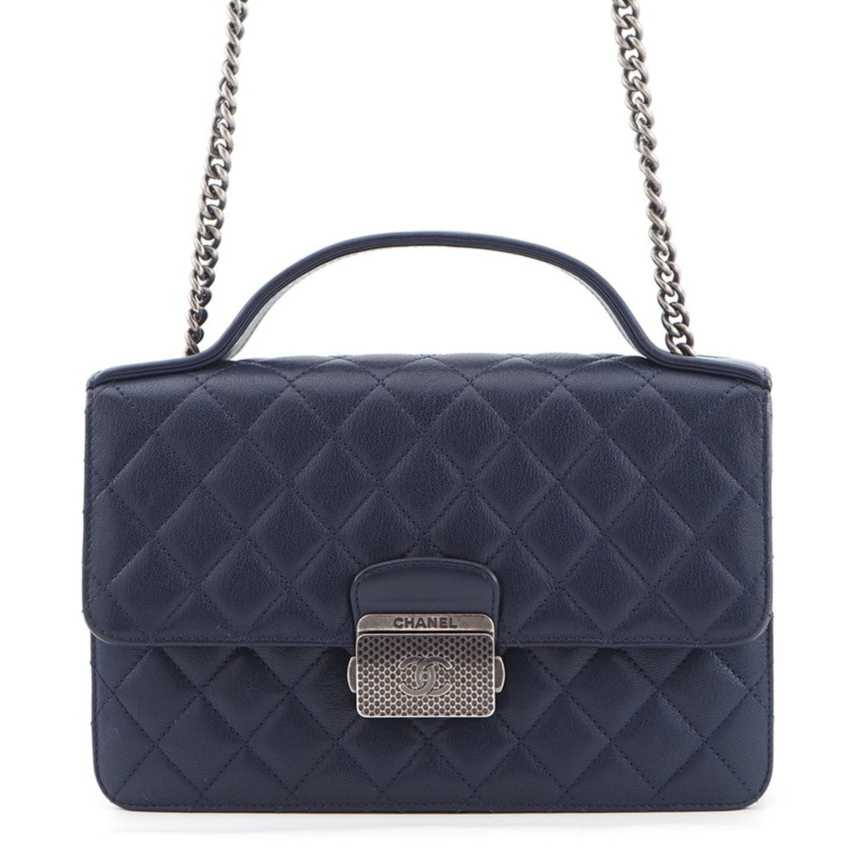 Chanel Navy Leather Handbag Shoulder Bag (Pre-Owned)