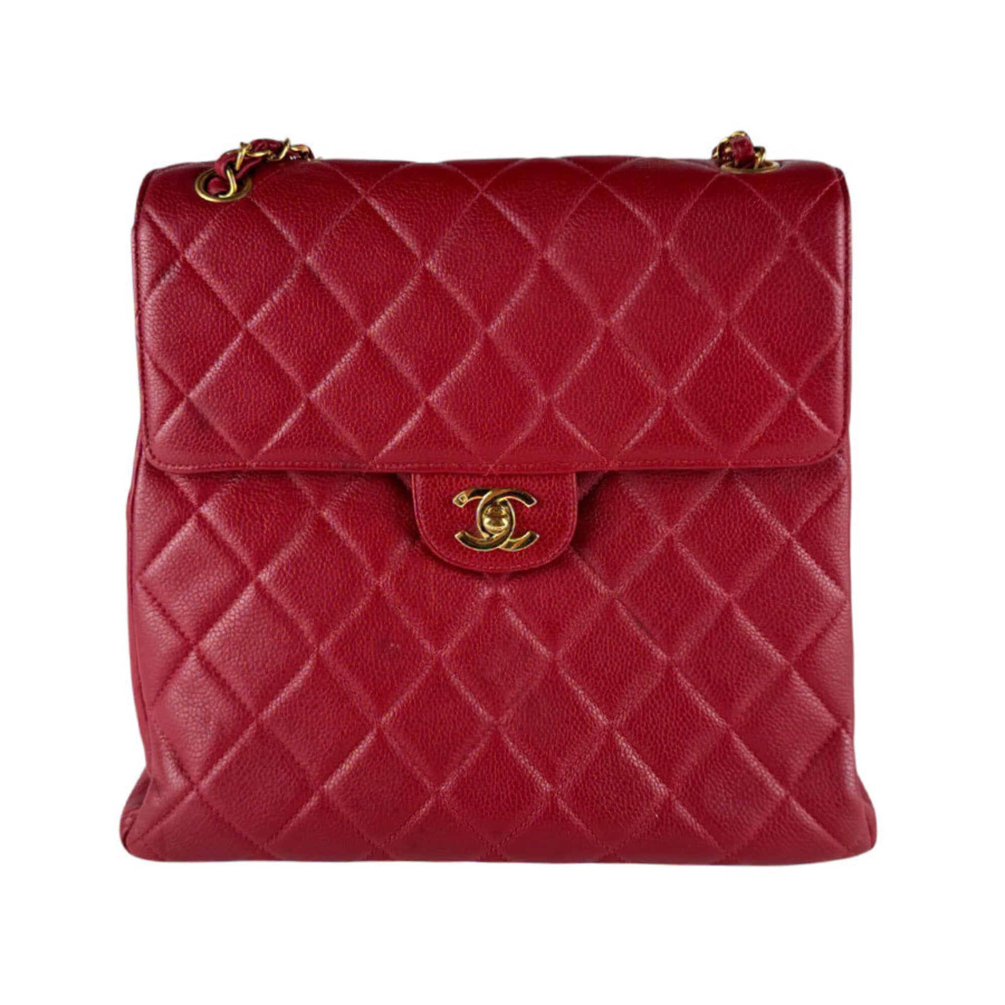 Chanel Red Color Grained Calfskin Shoulder Bag (Pre-Owned)