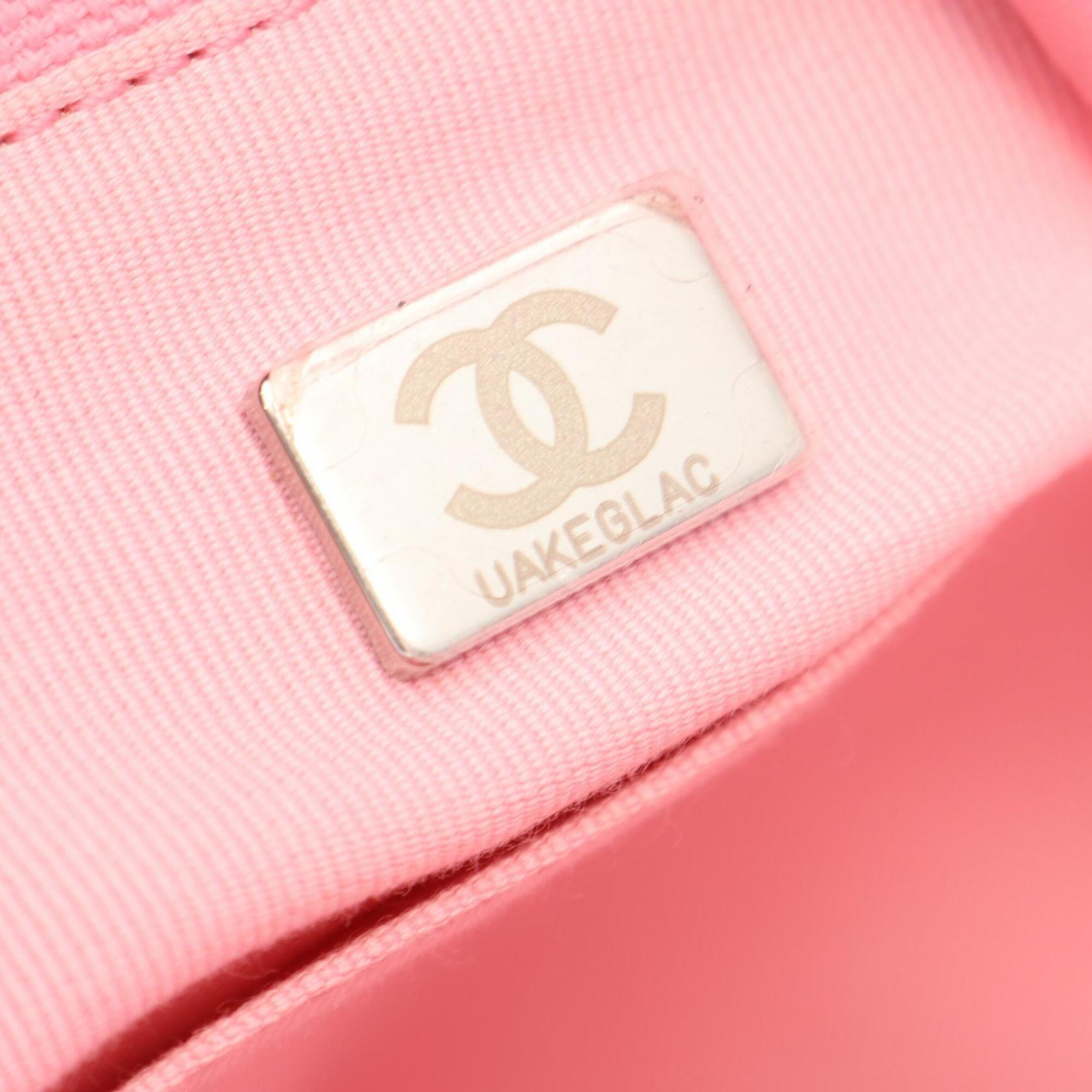 Chanel Blue Pink Canvas Leather Handbag Tote Bag (Pre-Owned)