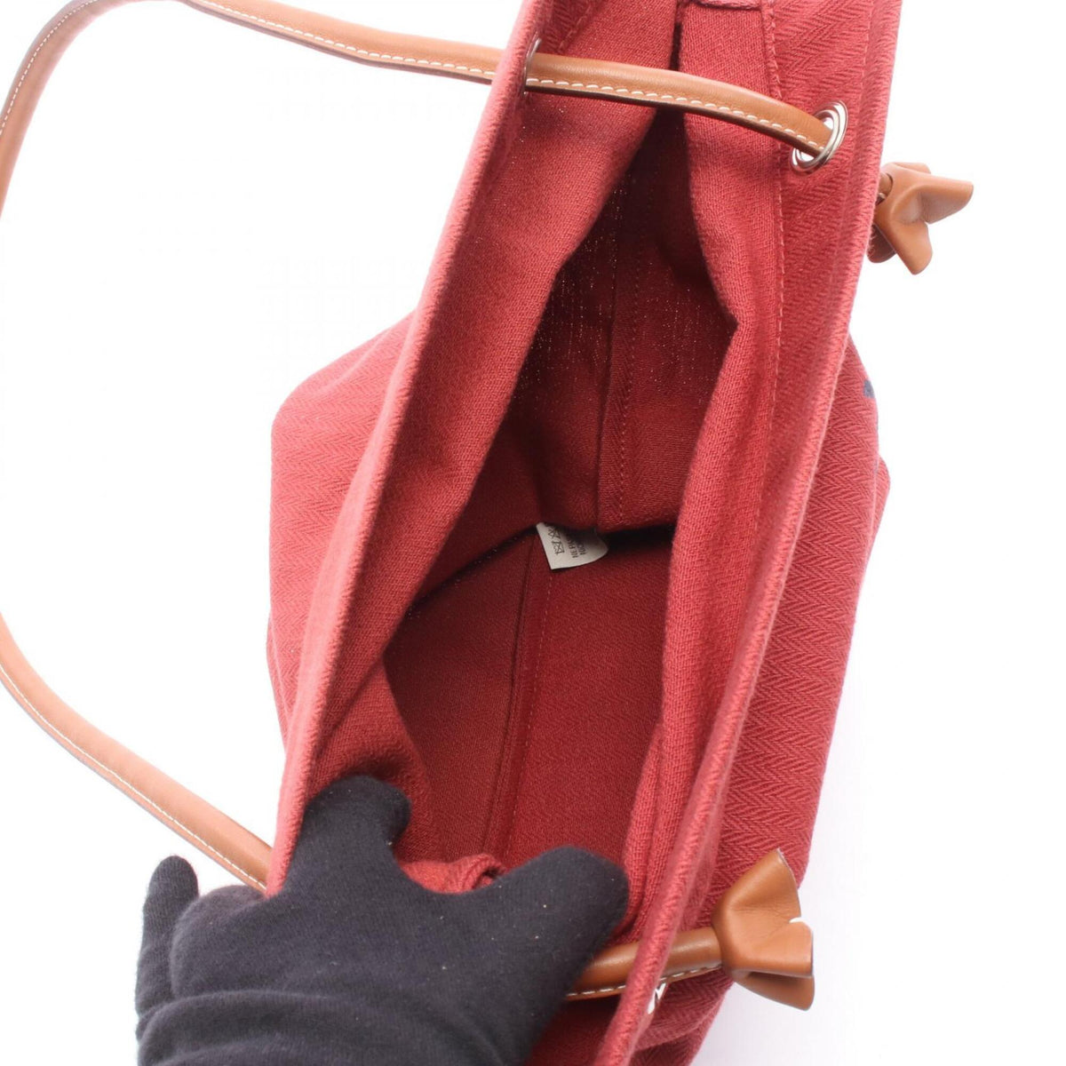 Hermes Brown Navy Red Color Rouge H Toile Chevron Swift Leather Handbag Shoulder Bag (Pre-Owned)