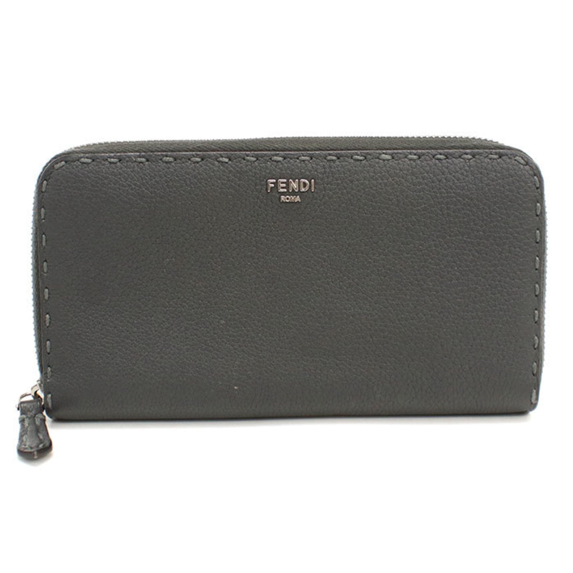 Fendi Gray Leather Long Wallet (Bi-Fold) (Pre-Owned)