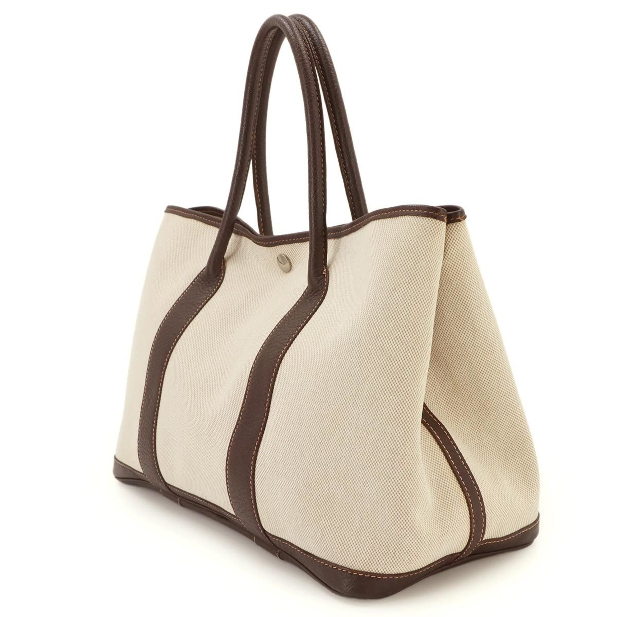 Hermes Marron Natural Toile H Leather Handbag Tote Bag (Pre-Owned)