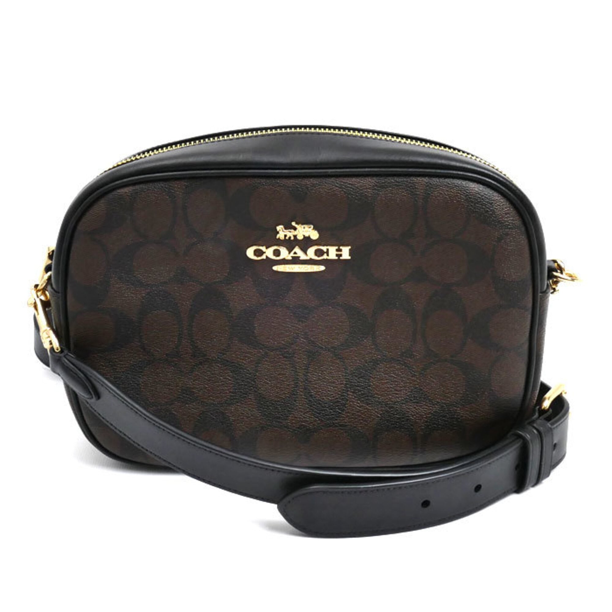 Coach Black Brown Coated Canvas Leather Shoulder Bag (Pre-Owned)
