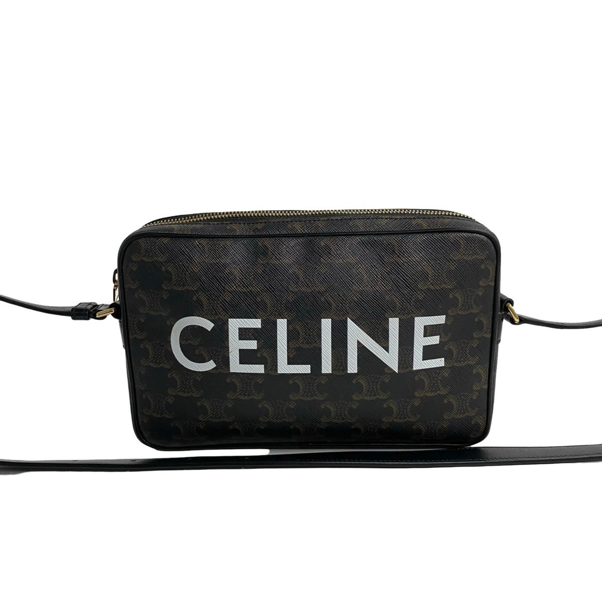 Celine Black Brown Leather Pvc Pochette Shoulder Bag (Pre-Owned)