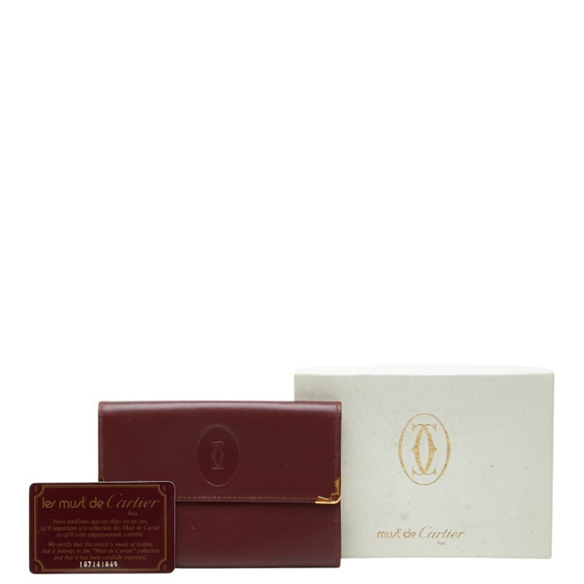 Cartier Must Bordeaux Wine Red Leather Wallet (Tri-Fold) (Pre-Owned)