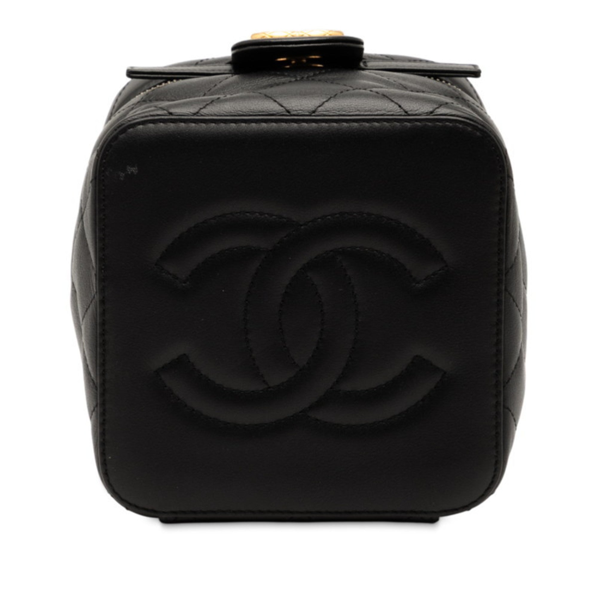 Chanel Black Leather Shoulder Bag Vanity Bag (Pre-Owned)