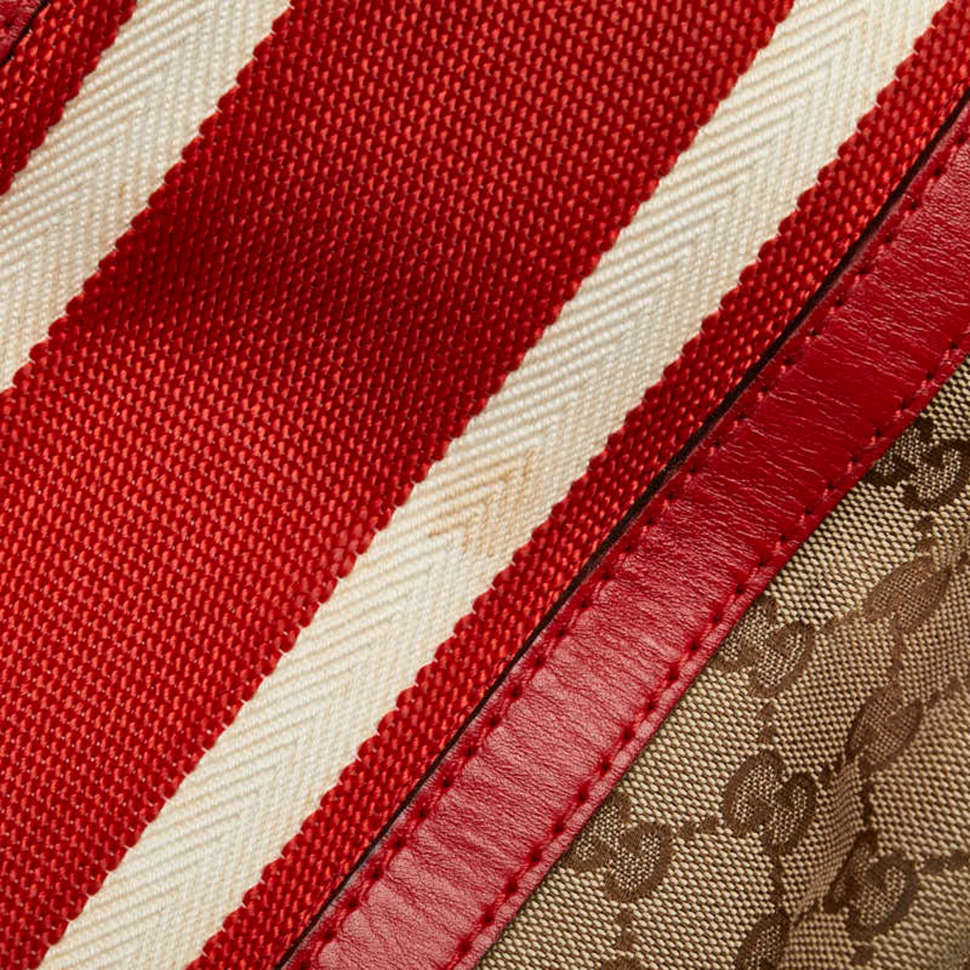 Gucci Beige Red Color Canvas Leather Boston Bag Shoulder Bag (Pre-Owned)