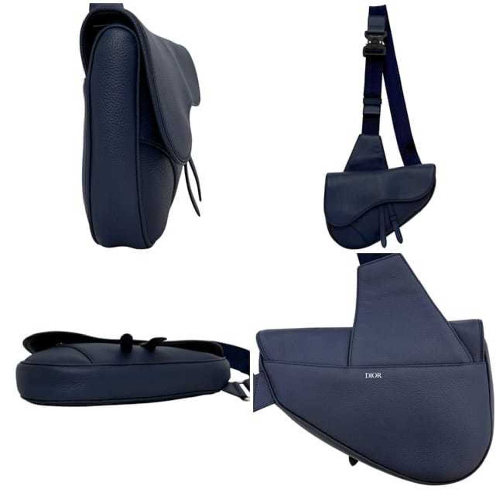 Christian Dior Blue Navy Leather Saddle Bag Shoulder Bag Sling Bag (Pre-Owned)