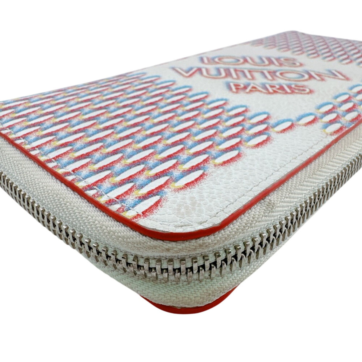 Louis Vuitton Damier Canvas Red Color White Leather Long Wallet (Bi-Fold) (Pre-Owned)