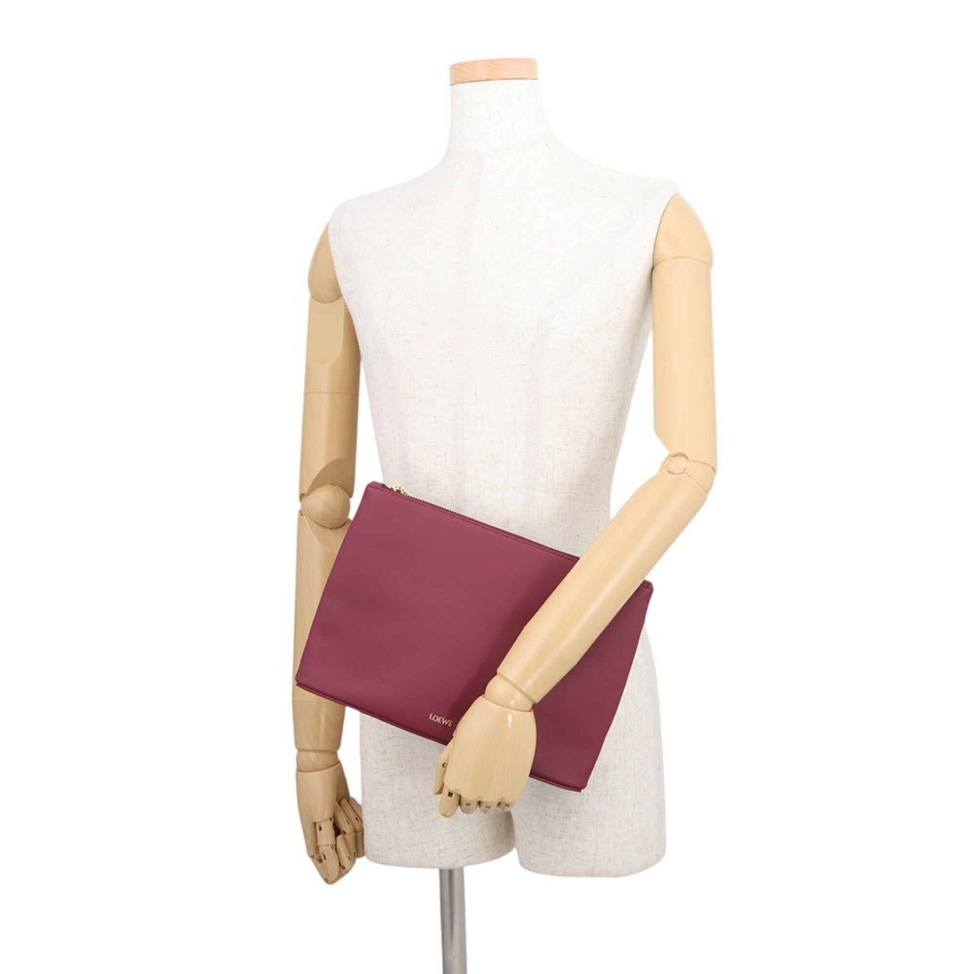 Loewe Bordeaux Leather Clutch Bag Handbag Pouch (Pre-Owned)