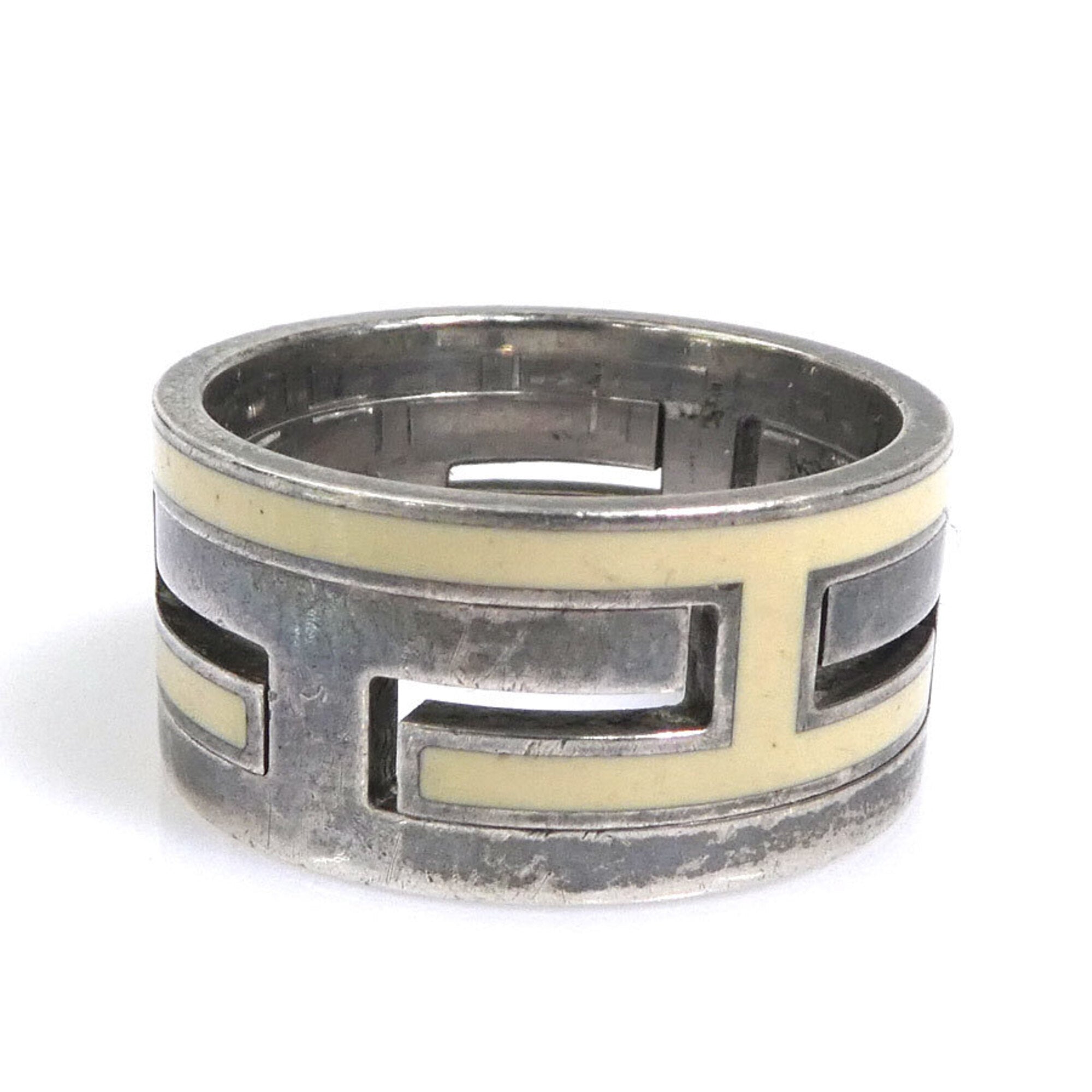 Hermes Silver Cream Silver 925 Band Ring (Pre-Owned)