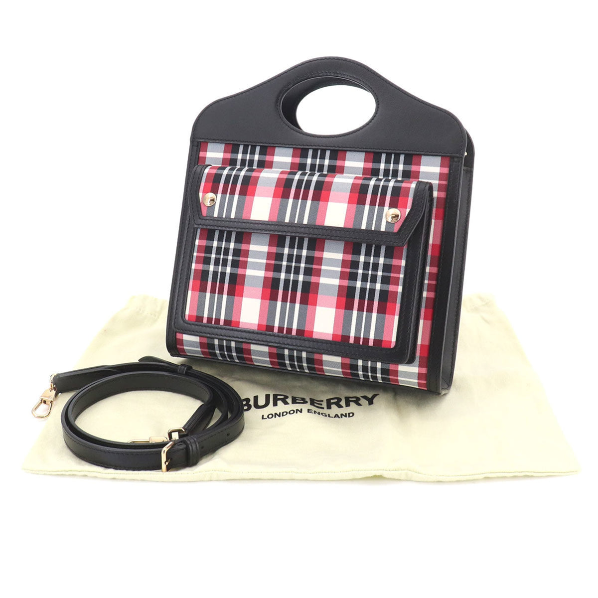 Burberry Black Red Color Leather Nylon Handbag (Pre-Owned)