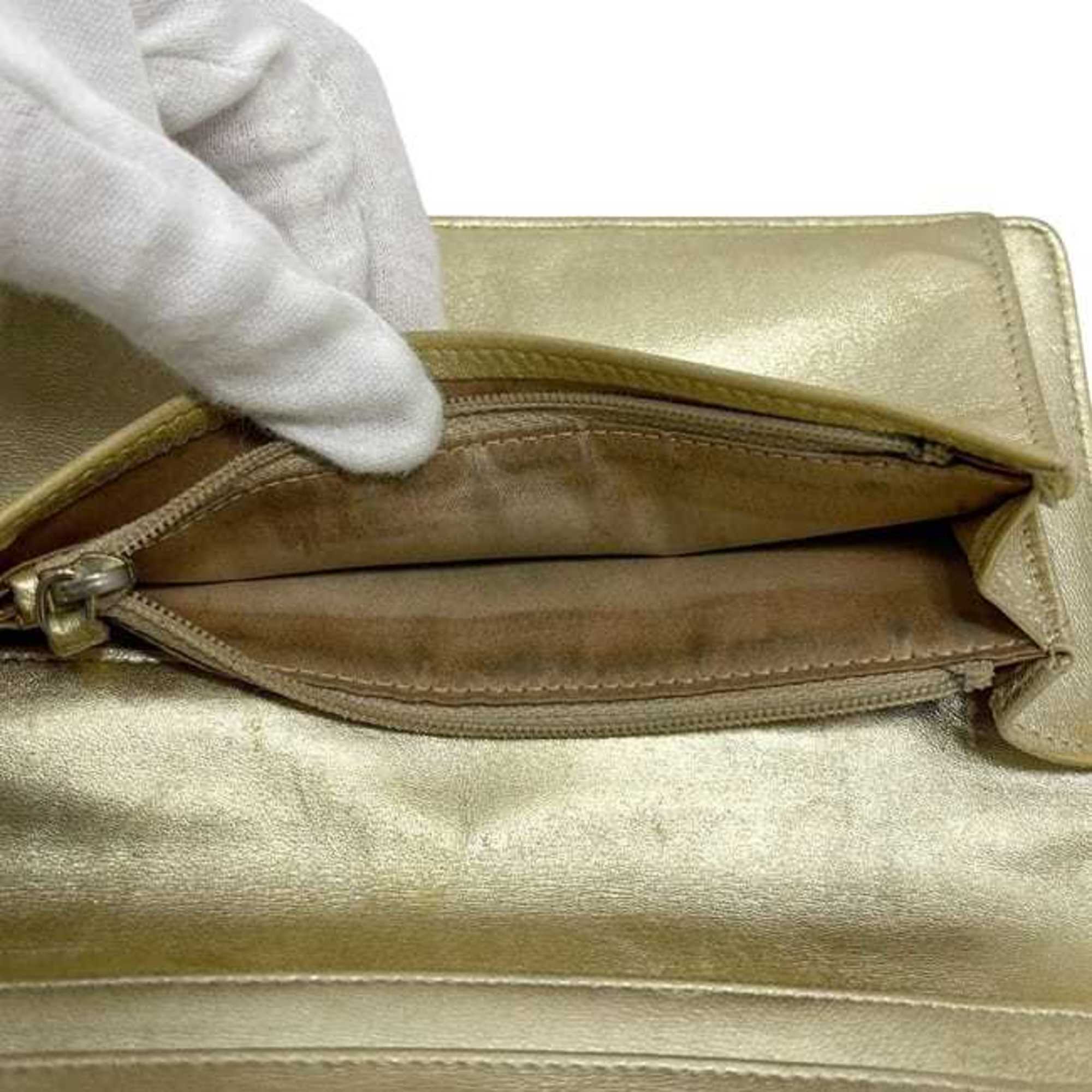 Chanel Gold Patent Leather Long Wallet (Bi-Fold) (Pre-Owned)