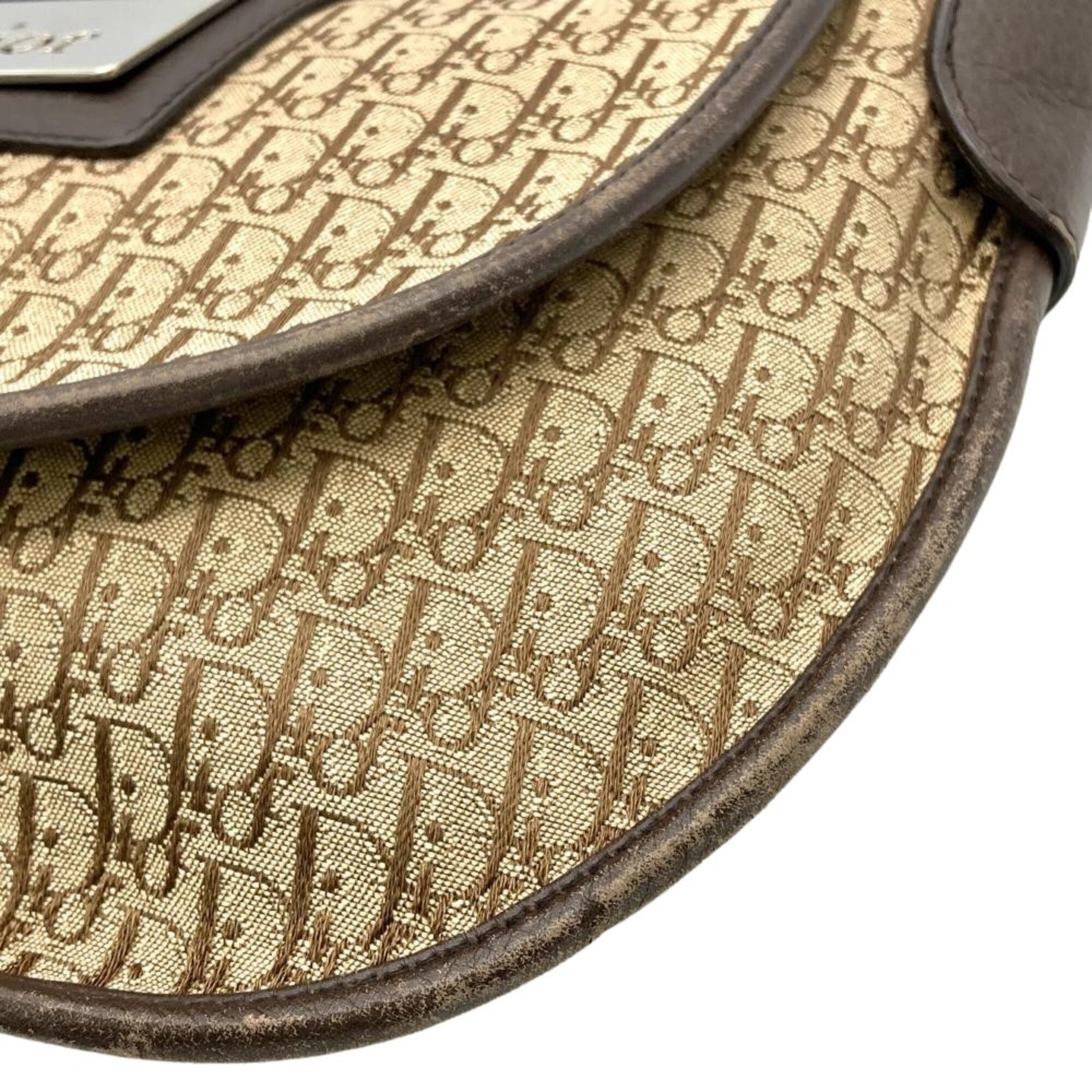 Christian Dior Trotter Brown Jacquard Leather Shoulder Bag (Pre-Owned)