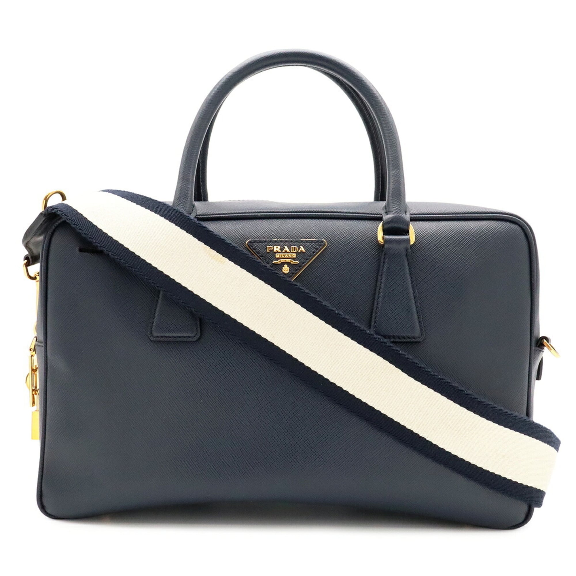 Prada Saffiano Navy Saffiano Handbag Shoulder Bag (Pre-Owned)