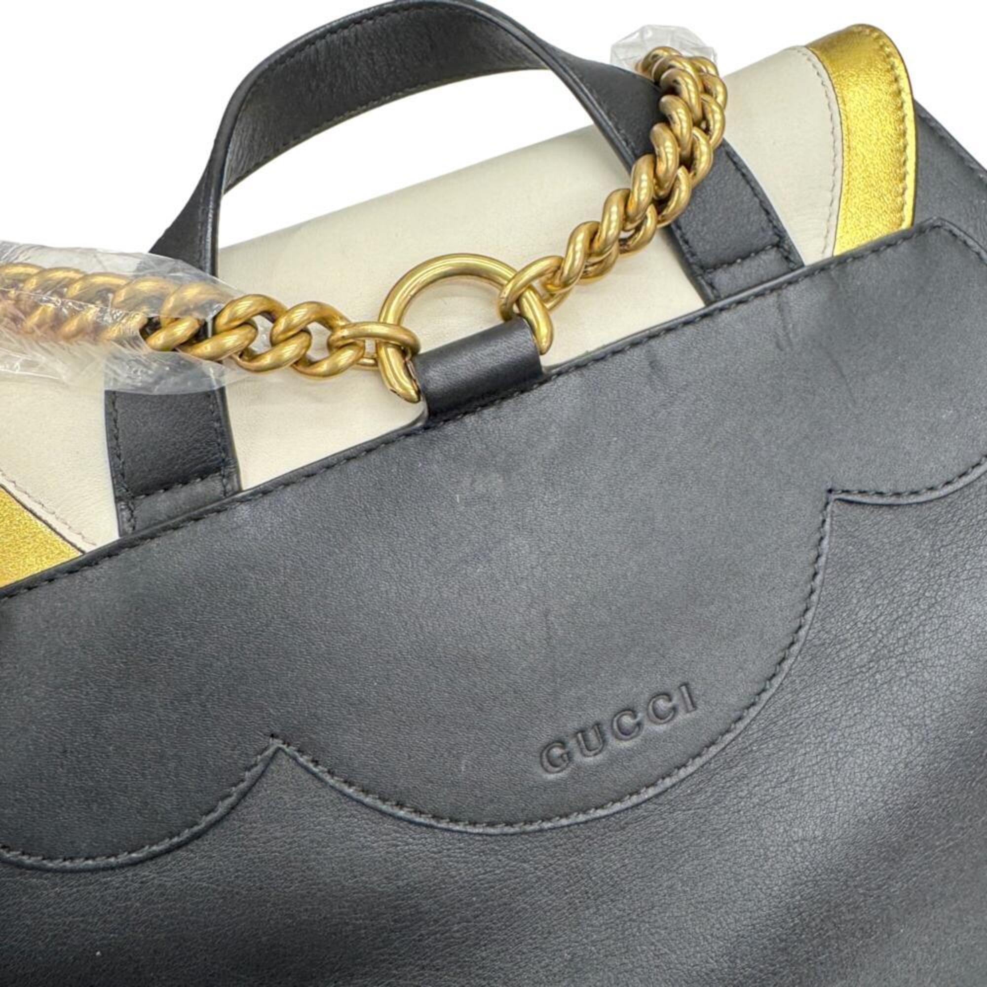 Gucci Black Gold White Leather Metal Backpack (Pre-Owned)
