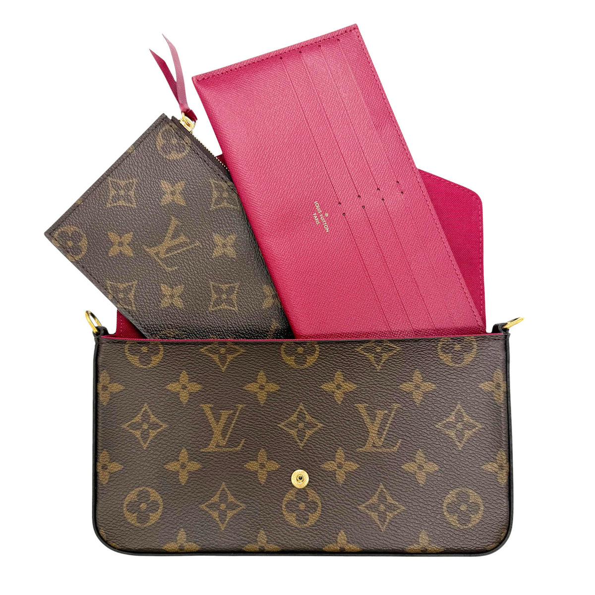 Louis Vuitton Brown Fuchsia Monogram Clutch Bag Pochette Pouch Shoulder Bag (Pre-Owned)