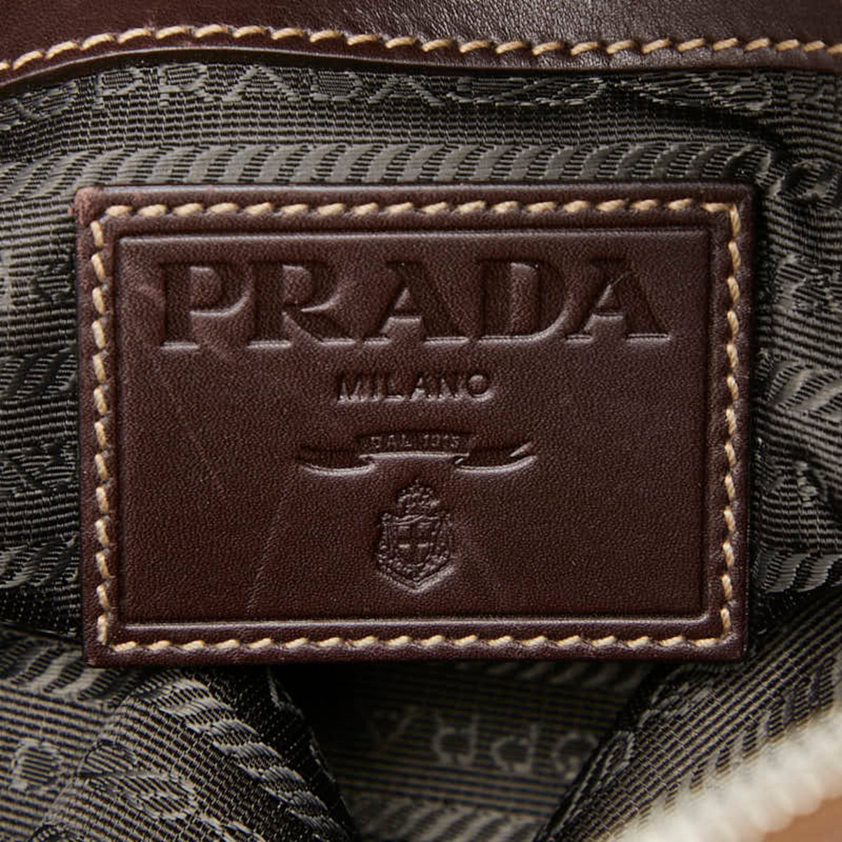 Prada Beige Brown Canvas Leather Shoulder Bag (Pre-Owned)